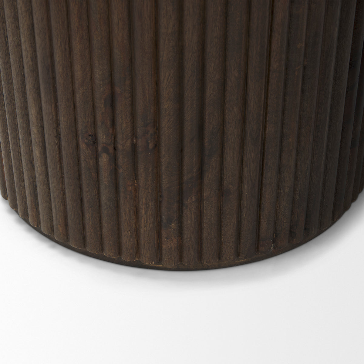 Terra Dark Brown Wood Fluted Round Side Table - Ornate Home