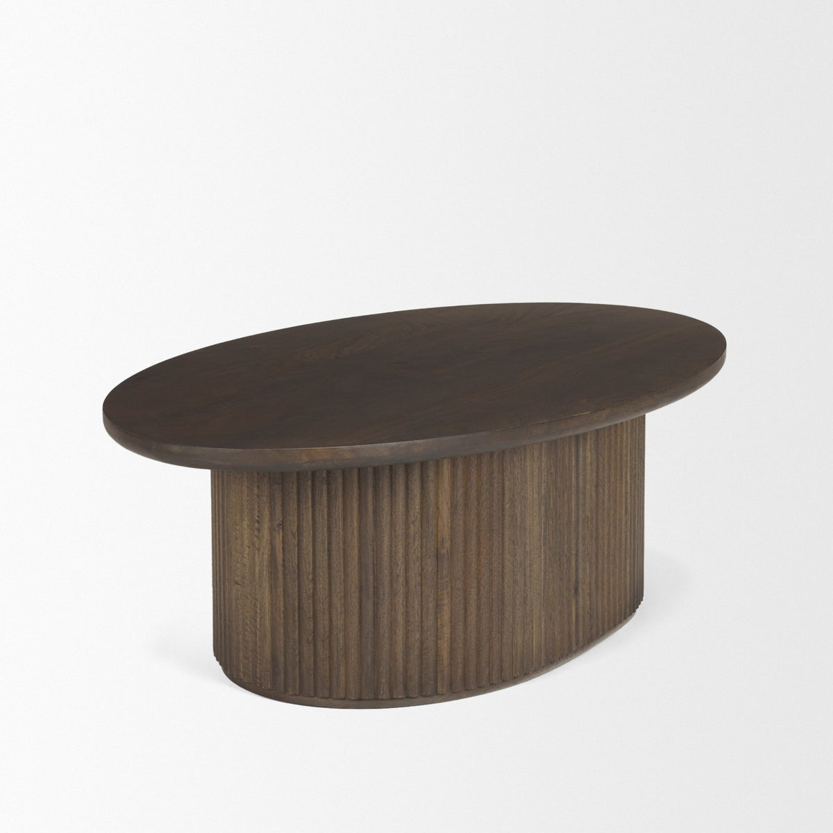 Terra Dark Brown Wood Oval Fluted Coffee Table - Ornate Home