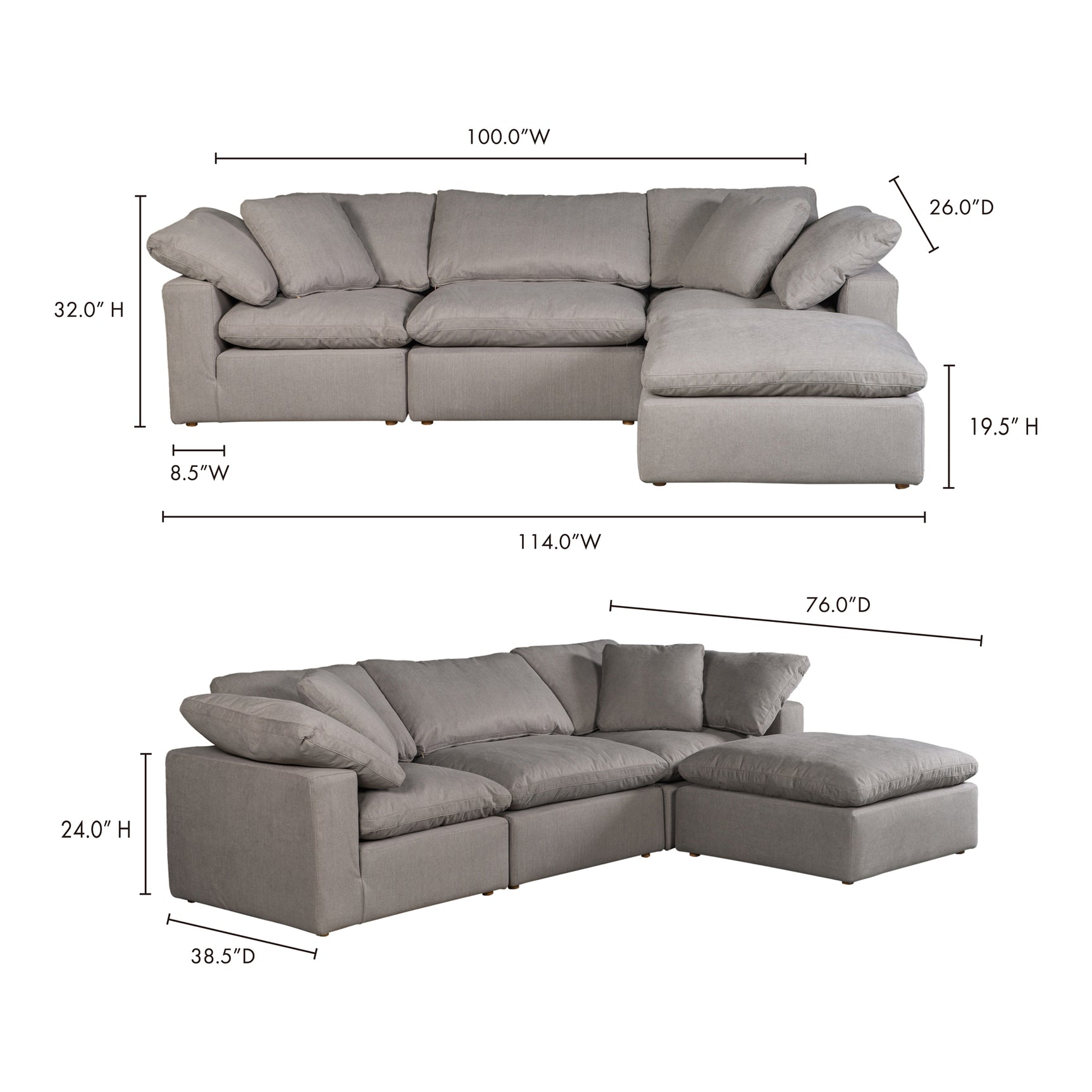 Terra Light Grey Condo Lounge Modular Sectional - Ornate Home