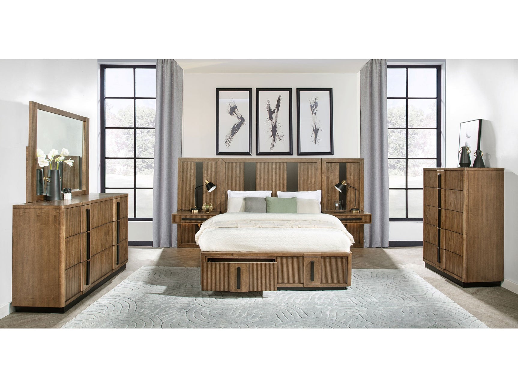 Terrace Ash Brown 6-piece Eastern King Wall Panel Bedroom Set - Ornate Home