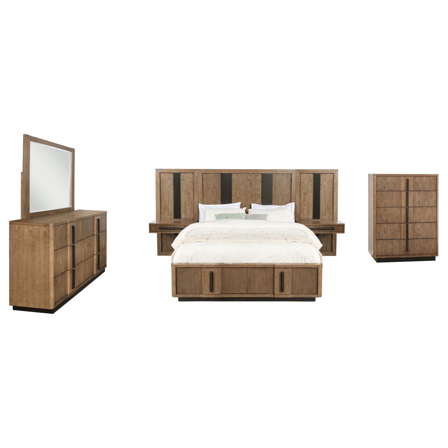 Terrace Ash Brown 6-piece Eastern King Wall Panel Bedroom Set - Ornate Home