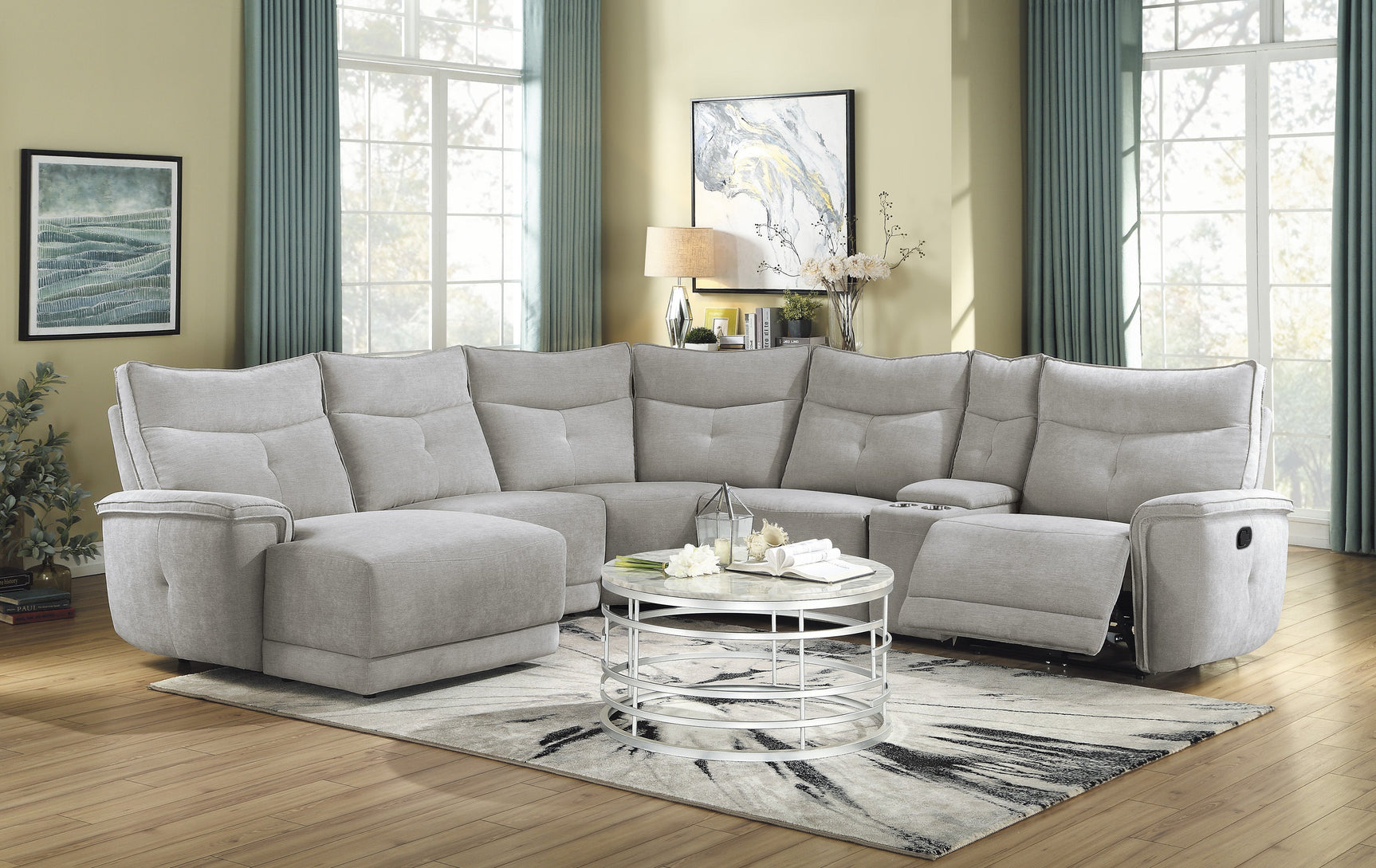 Tesoro Gray 6-Piece Modular Reclining Sectional with Left Chaise - Ornate Home