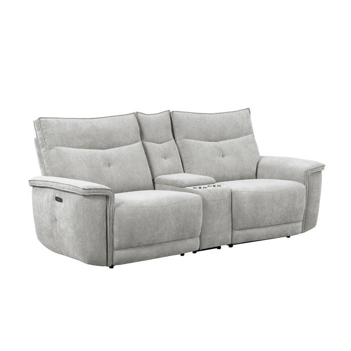Tesoro Mist Gray Power Double Reclining Loveseat - Ornate Home