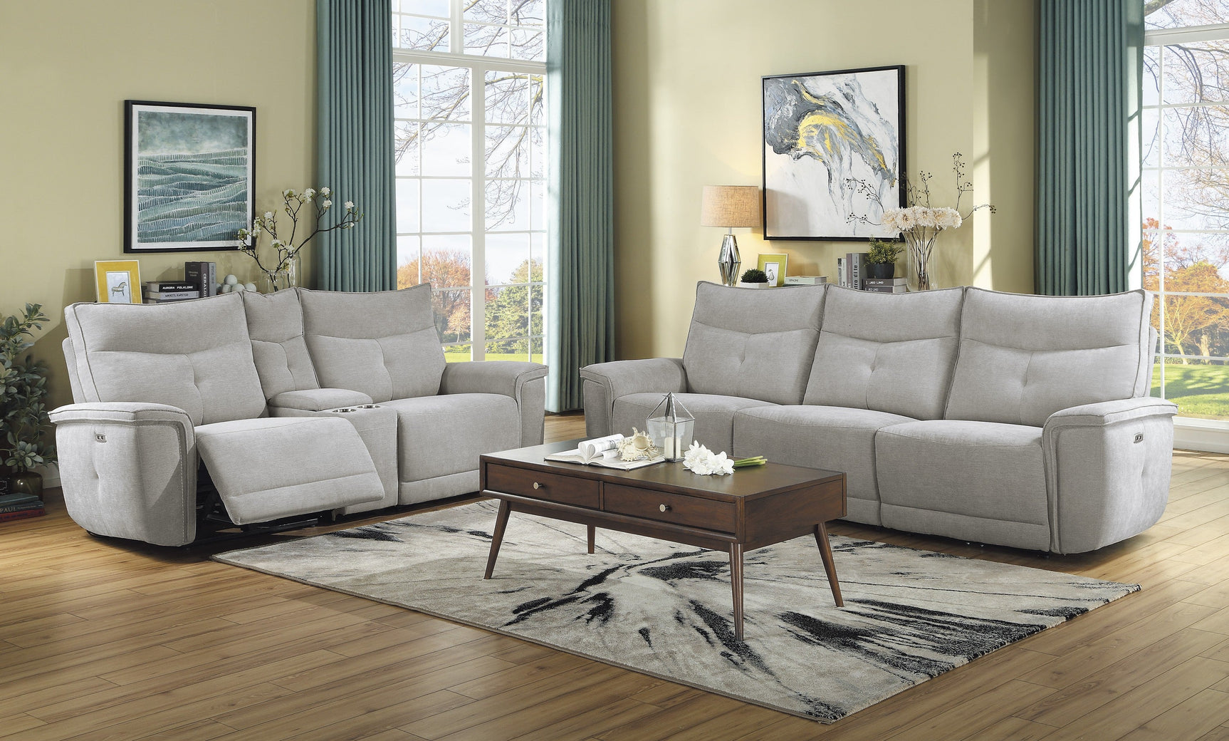 Tesoro Mist Gray Power Double Reclining Sofas - Ornate Home