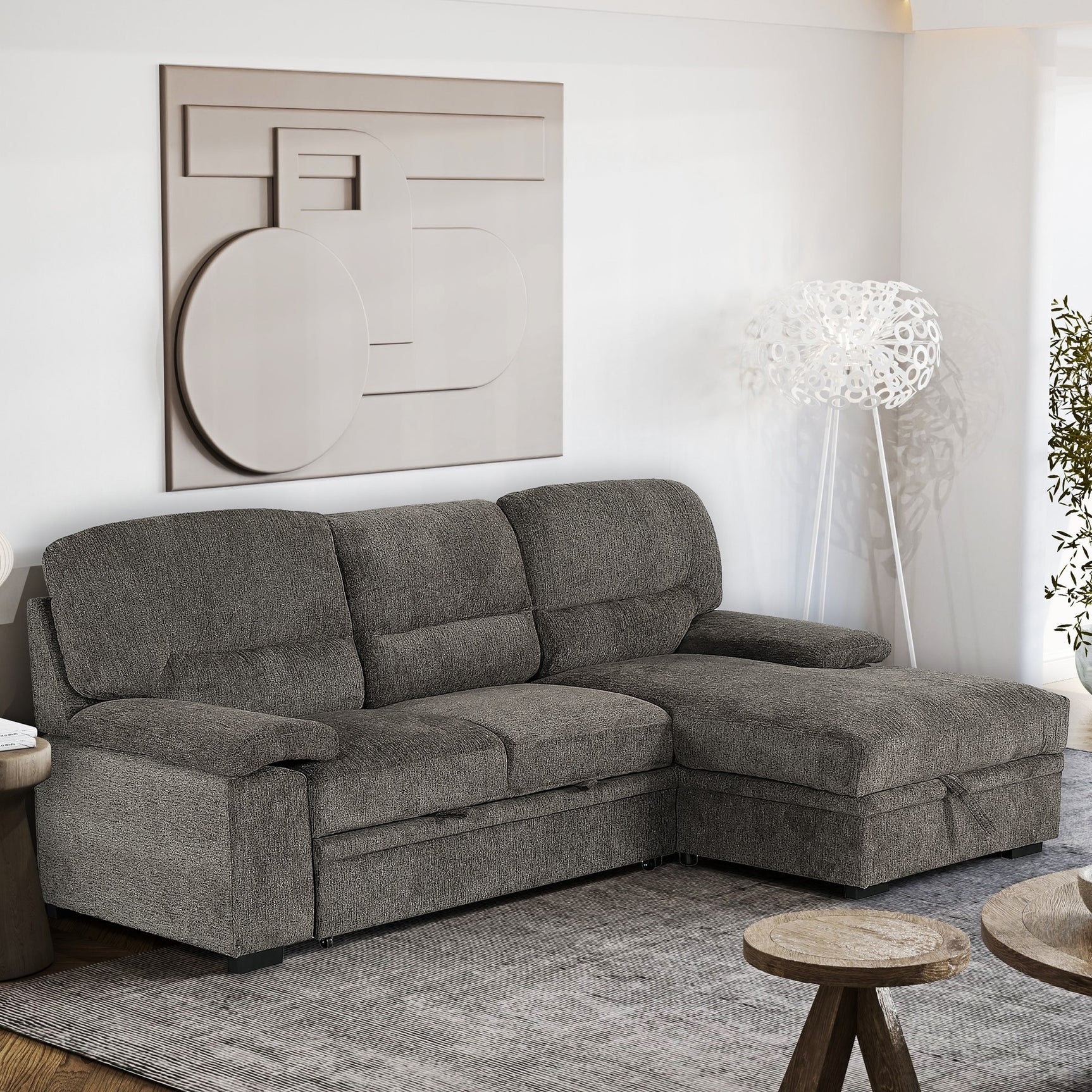 Tessaro Dark Gray Right-Facing Sleeper Sectional w/ Storage - Ornate Home