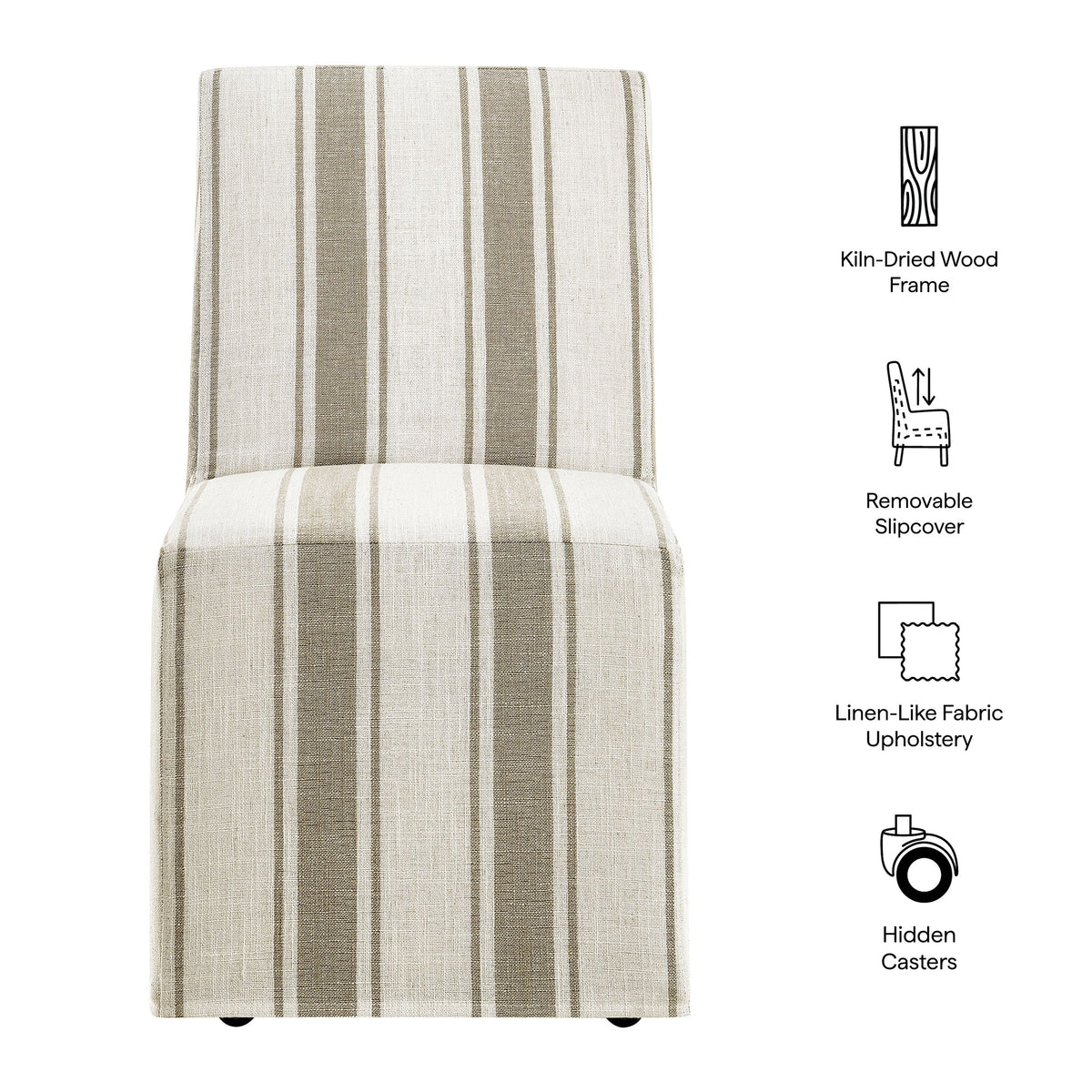 Tessera Tan Stripe Striped Slipcovered Dining Side Chair - Ornate Home