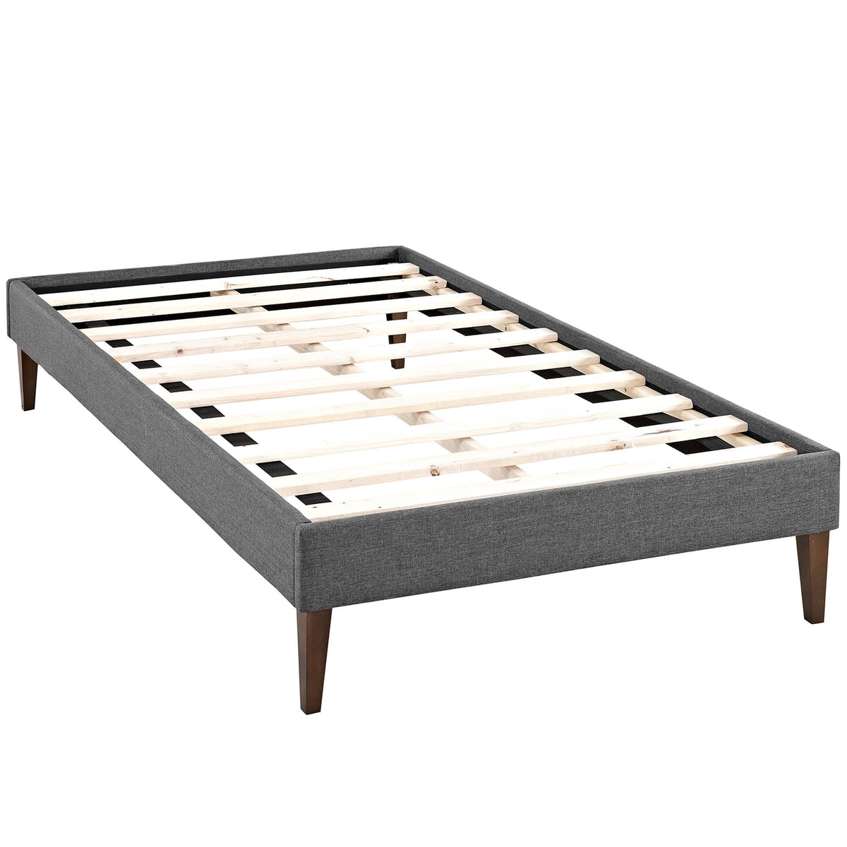 Tessie Gray Fabric Twin Bed Frame with Squared Tapered Legs - Ornate Home