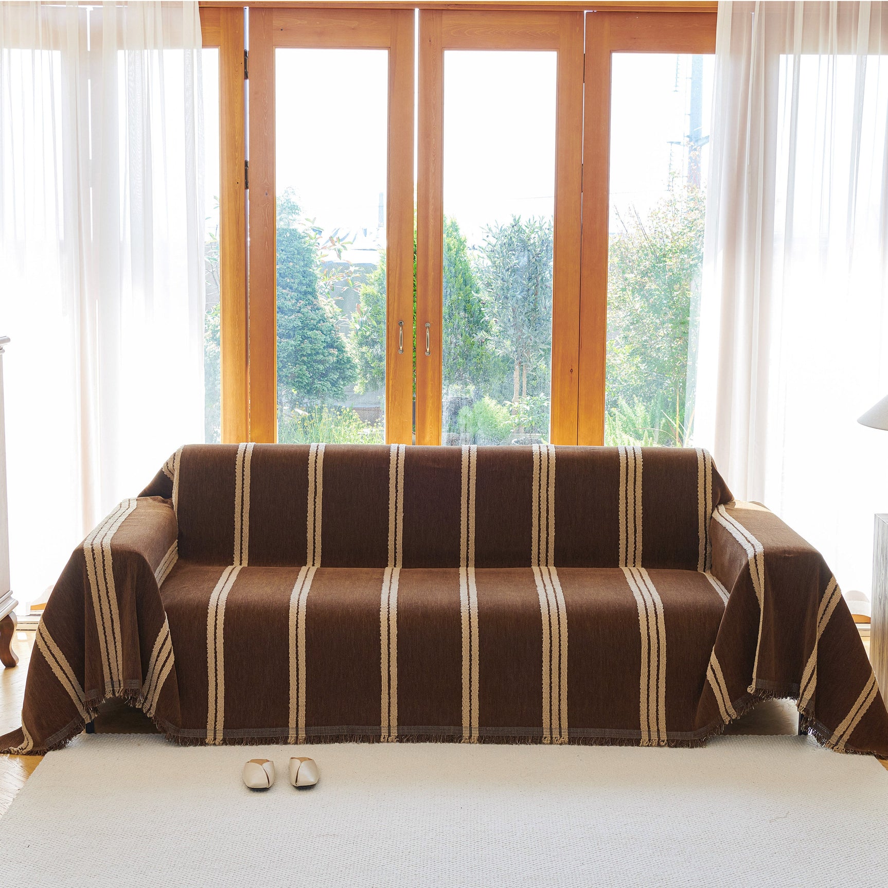 Textural Striped Chenille Sofa Covers, Boho Washable Decor Sofa Blankets Covers - Ornate Home