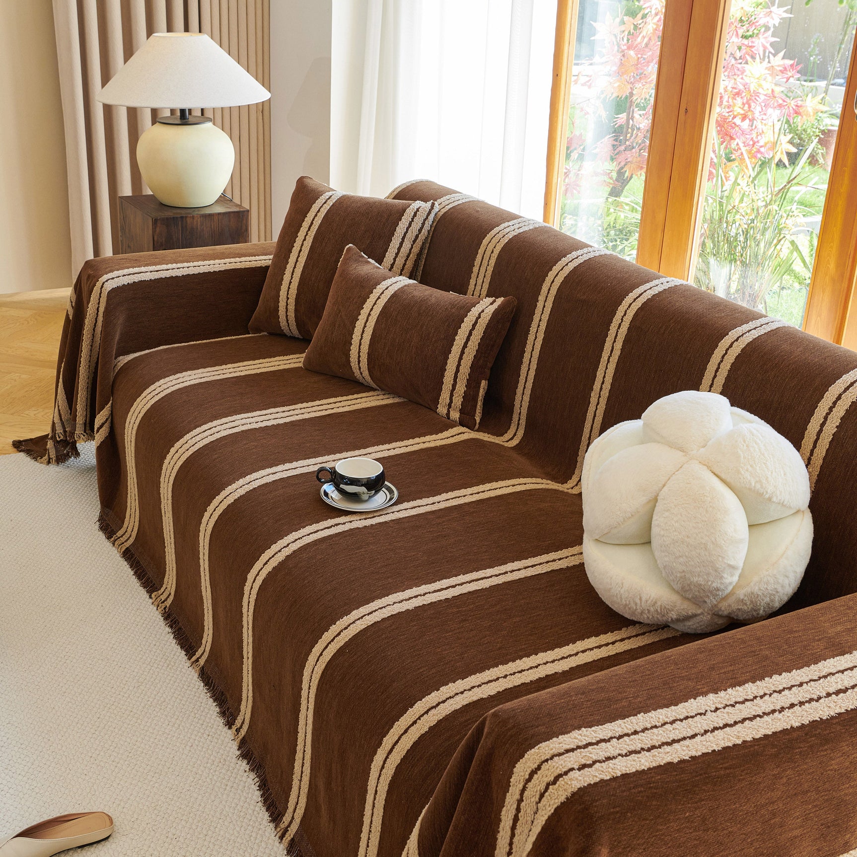 Textural Striped Chenille Sofa Covers, Boho Washable Decor Sofa Blankets Covers - Ornate Home