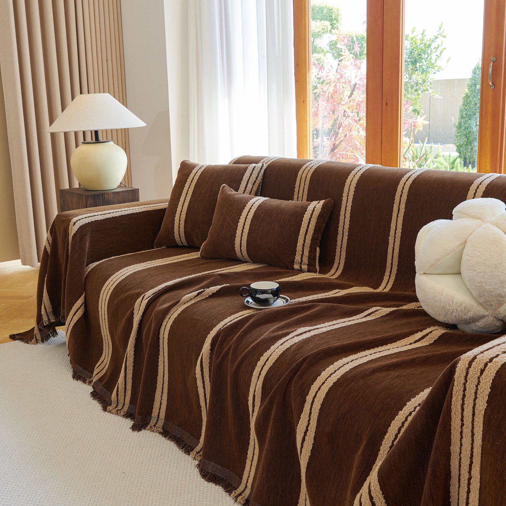 Textural Striped Chenille Sofa Covers, Boho Washable Decor Sofa Blankets Covers - Ornate Home