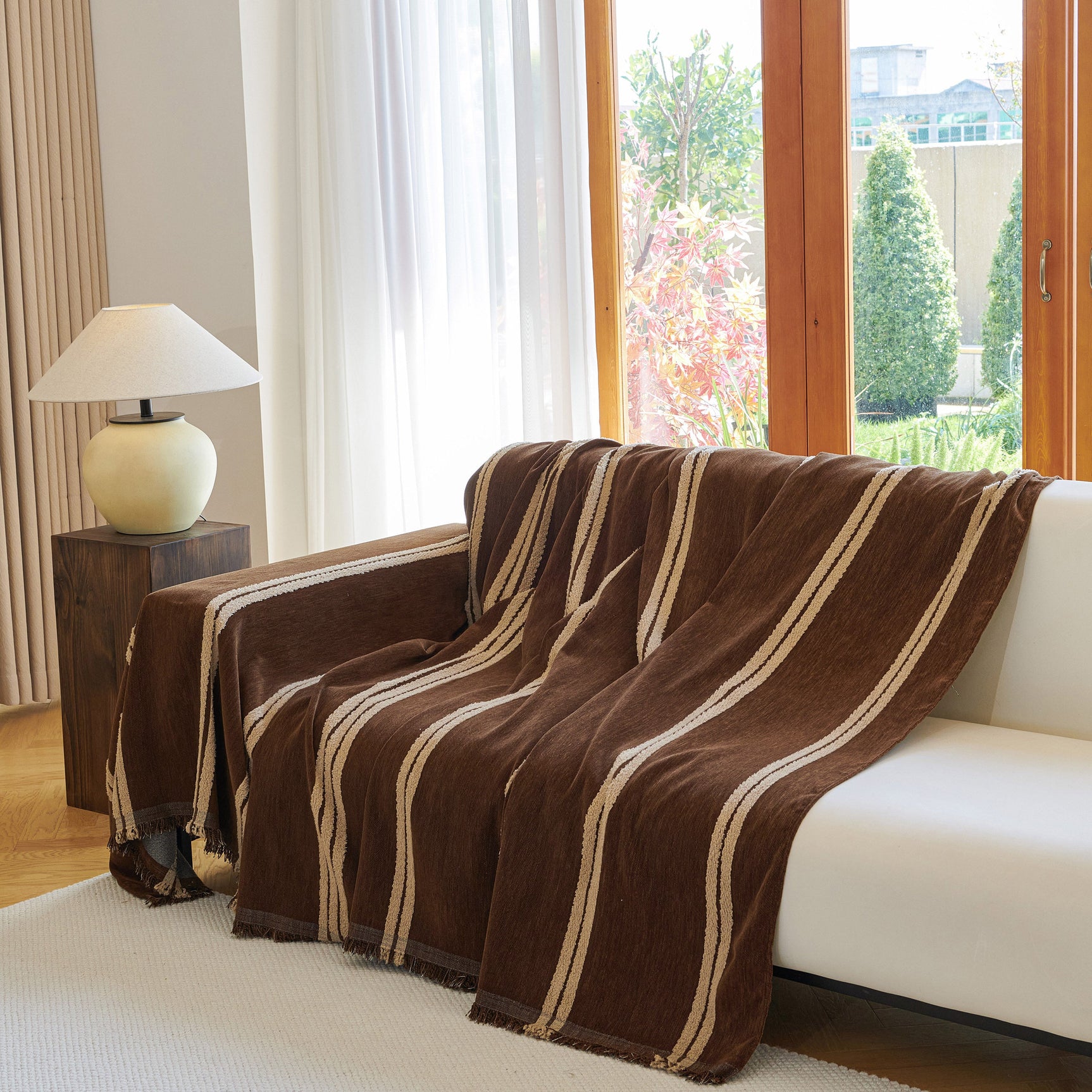 Textural Striped Chenille Sofa Covers, Boho Washable Decor Sofa Blankets Covers - Ornate Home