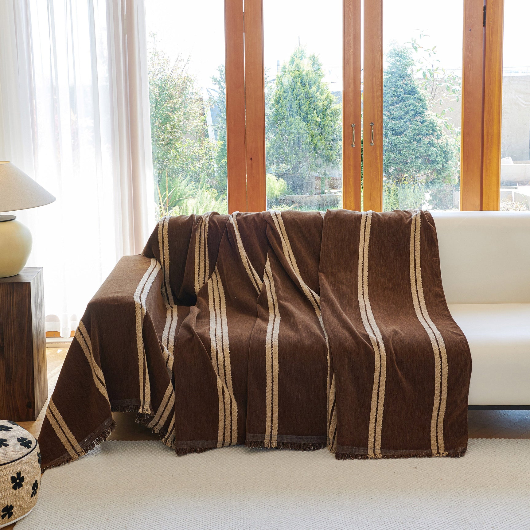 Textural Striped Chenille Sofa Covers, Boho Washable Decor Sofa Blankets Covers - Ornate Home