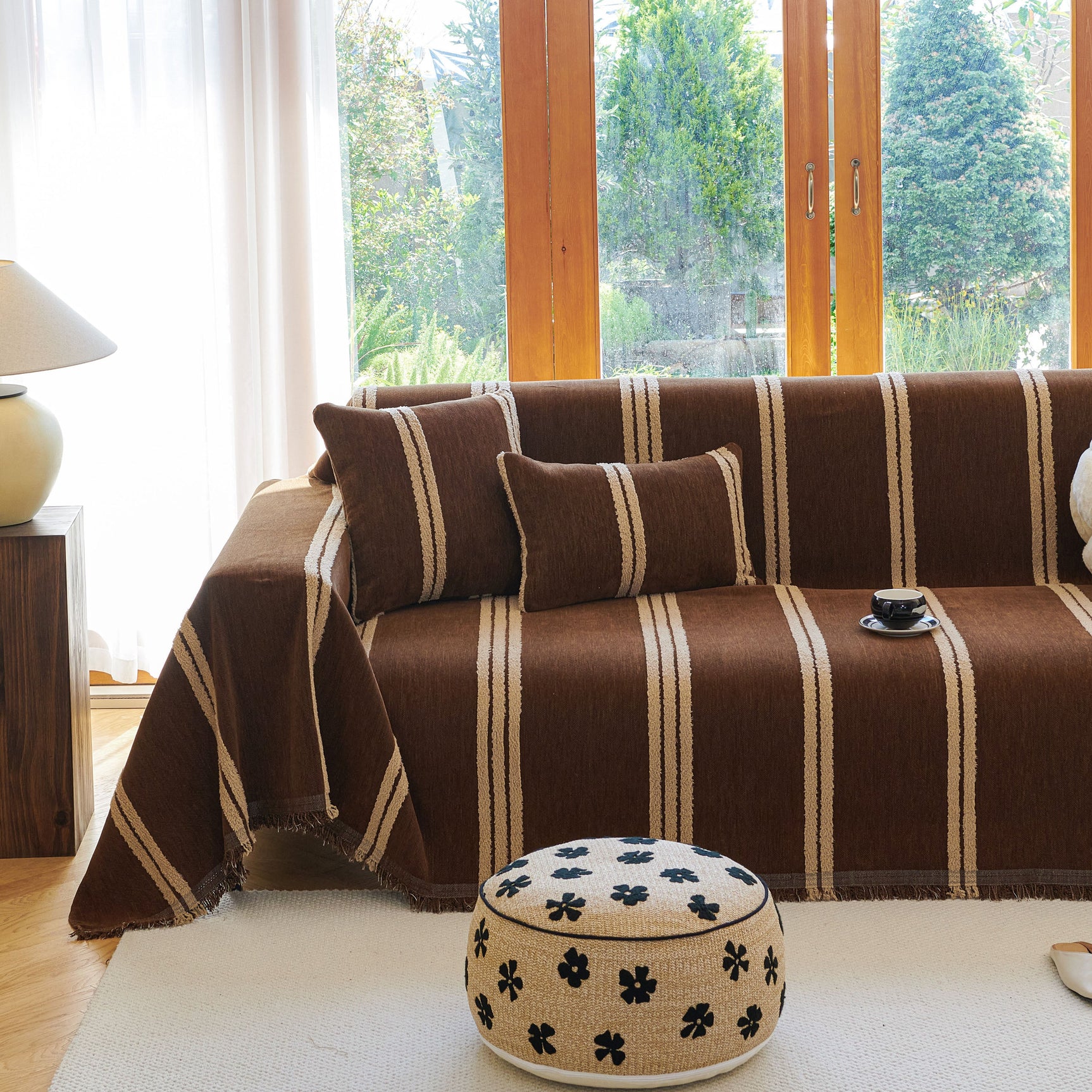 Textural Striped Chenille Sofa Covers, Boho Washable Decor Sofa Blankets Covers - Ornate Home