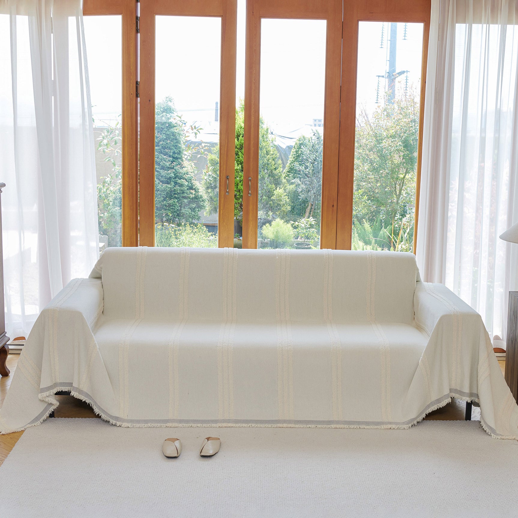Textural Striped Chenille Sofa Covers, Boho Washable Decor Sofa Blankets Covers - Ornate Home