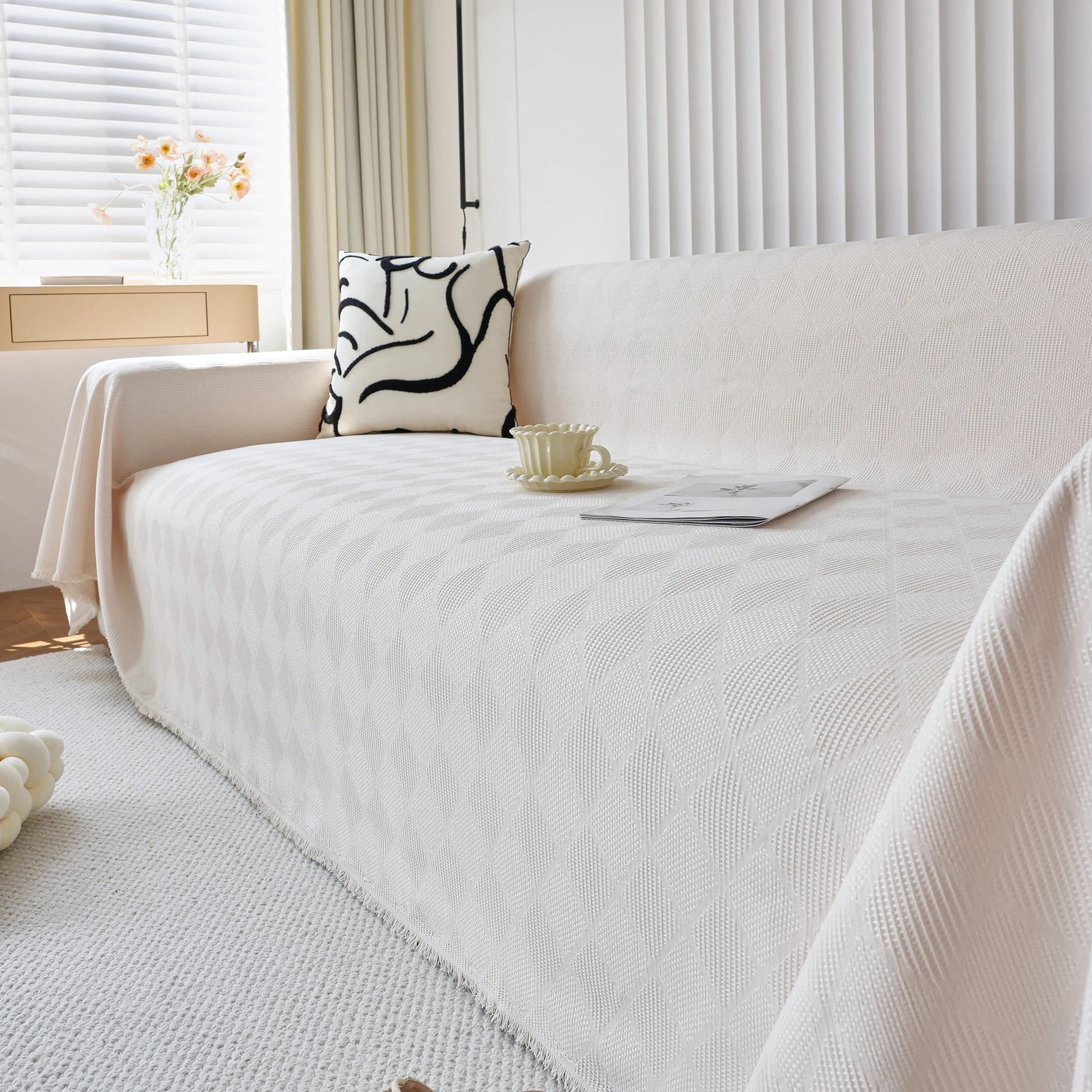 Textured Chenille Sofa Cover Throw, Soft Washable Couch Blanket Protector for Pets - Ornate Home