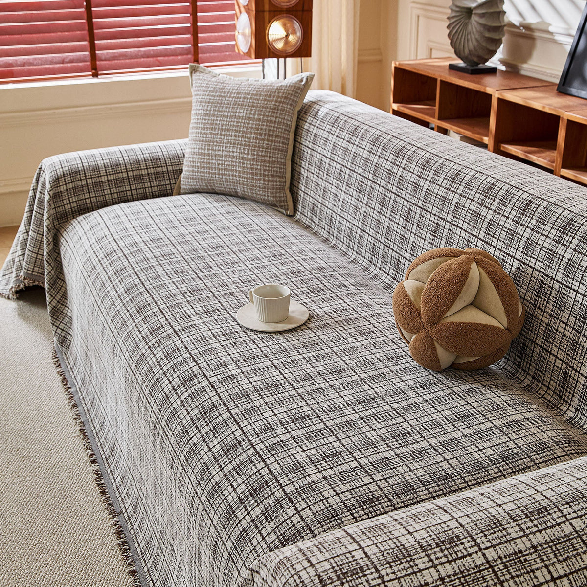 Textured Plaid Couch Throw Cover, Modern Decorative Sectional Furniture Covers - Ornate Home