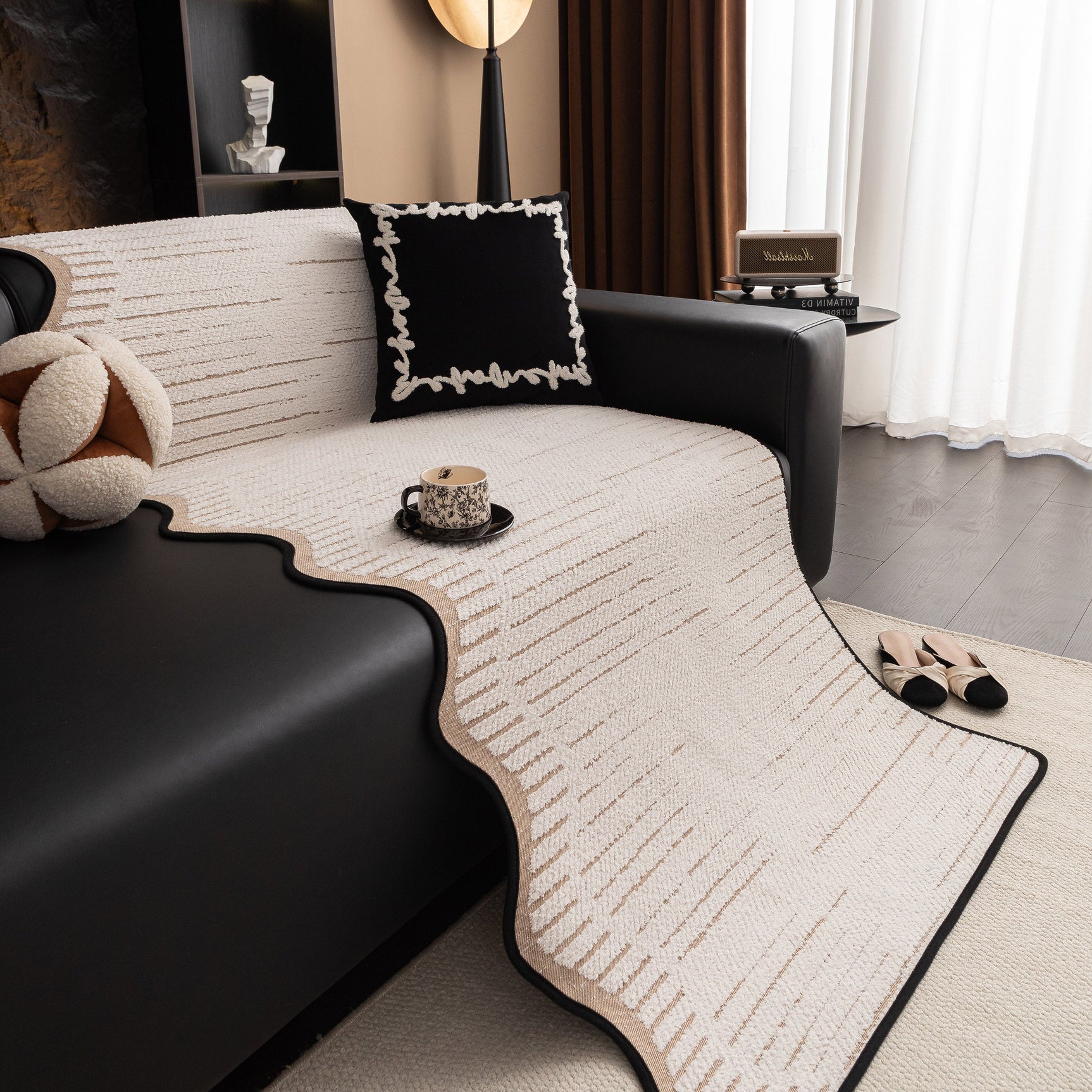 Textured Sofa Seat Cover with Wave Edge – Non-Slip, Washable Couch Throw Protector - Ornate Home