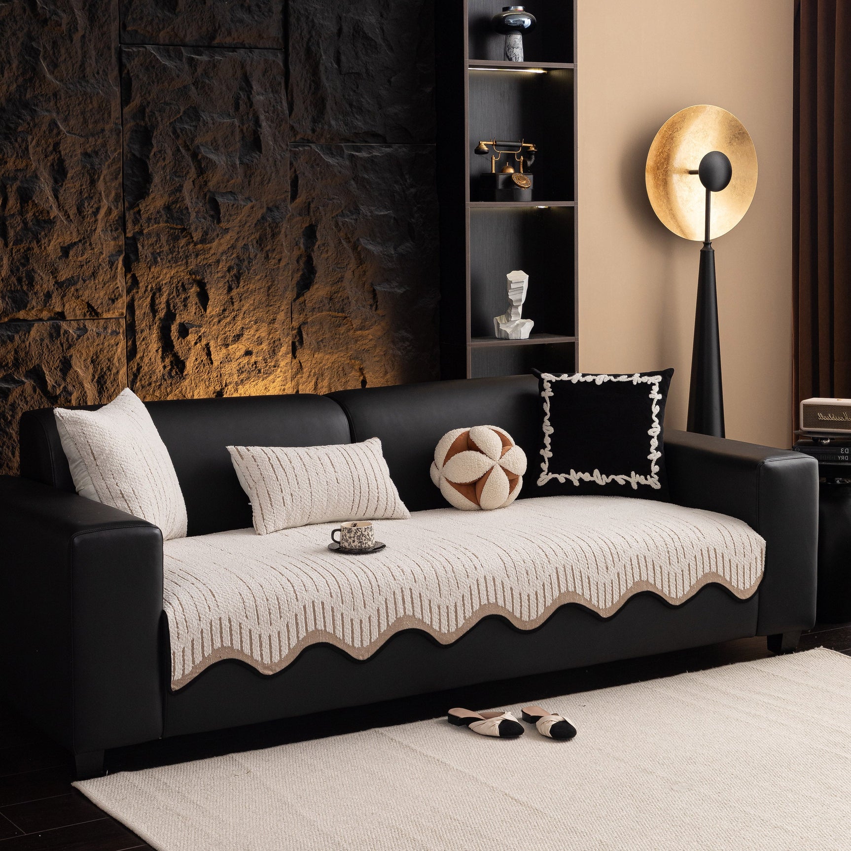 Textured Sofa Seat Cover with Wave Edge – Non-Slip, Washable Couch Throw Protector - Ornate Home