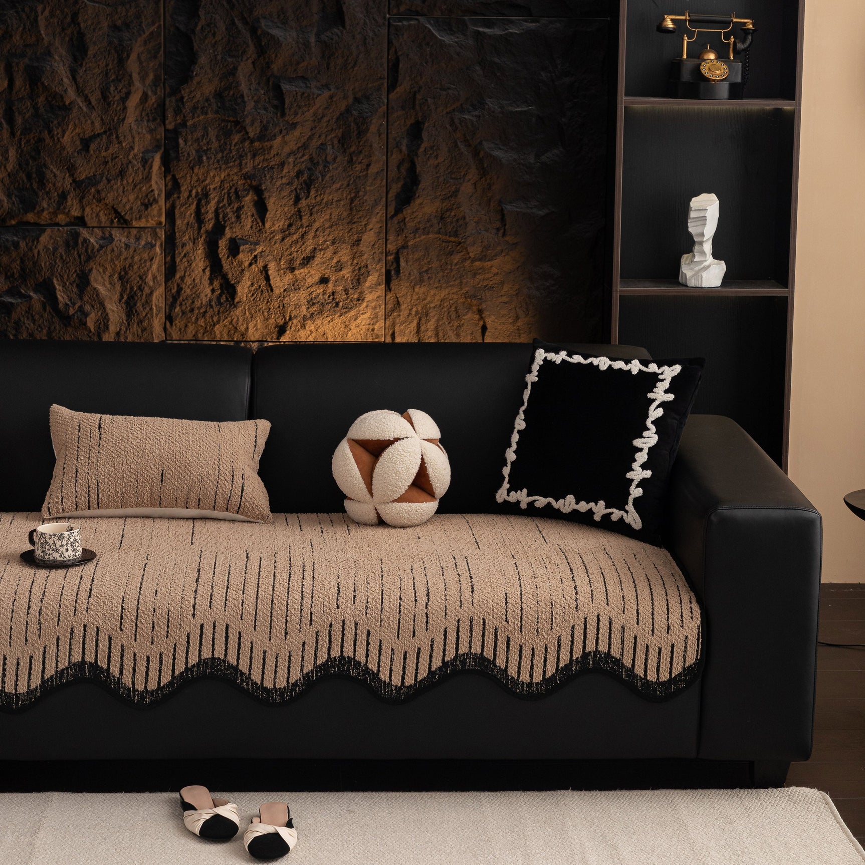 Textured Sofa Seat Cover with Wave Edge – Non-Slip, Washable Couch Throw Protector - Ornate Home