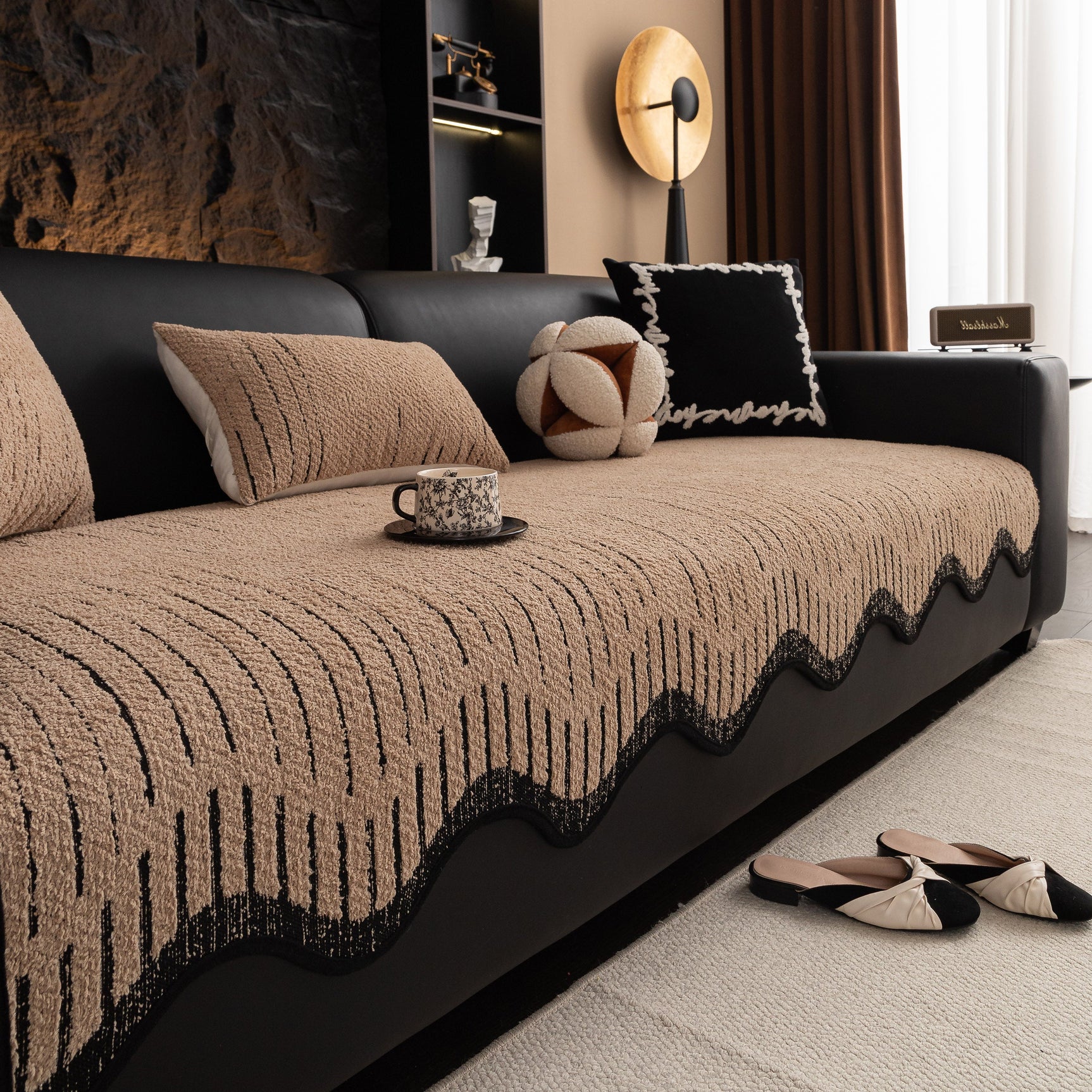 Textured Sofa Seat Cover with Wave Edge – Non-Slip, Washable Couch Throw Protector - Ornate Home