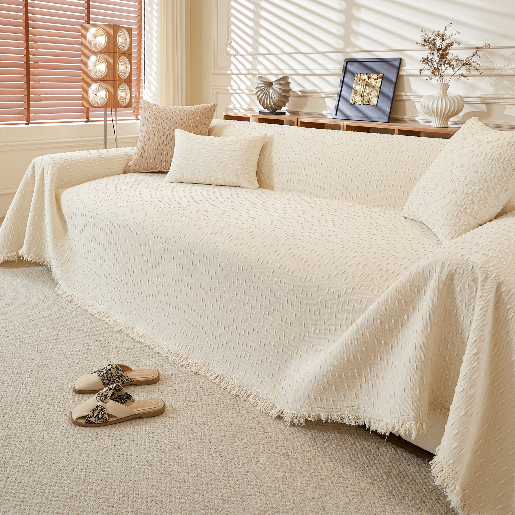 Textured Throw Blanket with 3D Dobby Weave, Minimalist Furniture Protector for Couch - Ornate Home