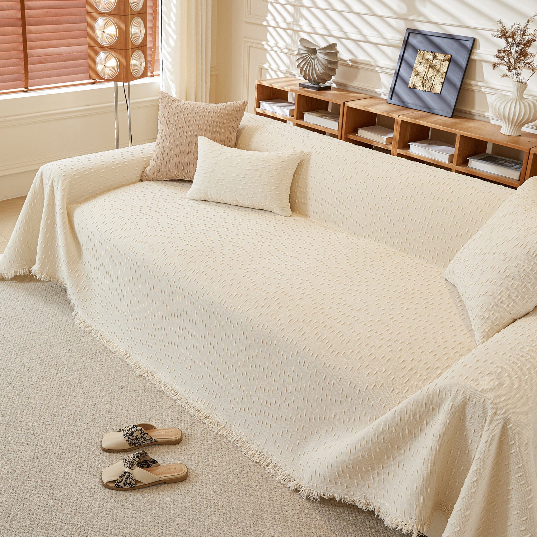 Textured Throw Blanket with 3D Dobby Weave, Minimalist Furniture Protector for Couch - Ornate Home
