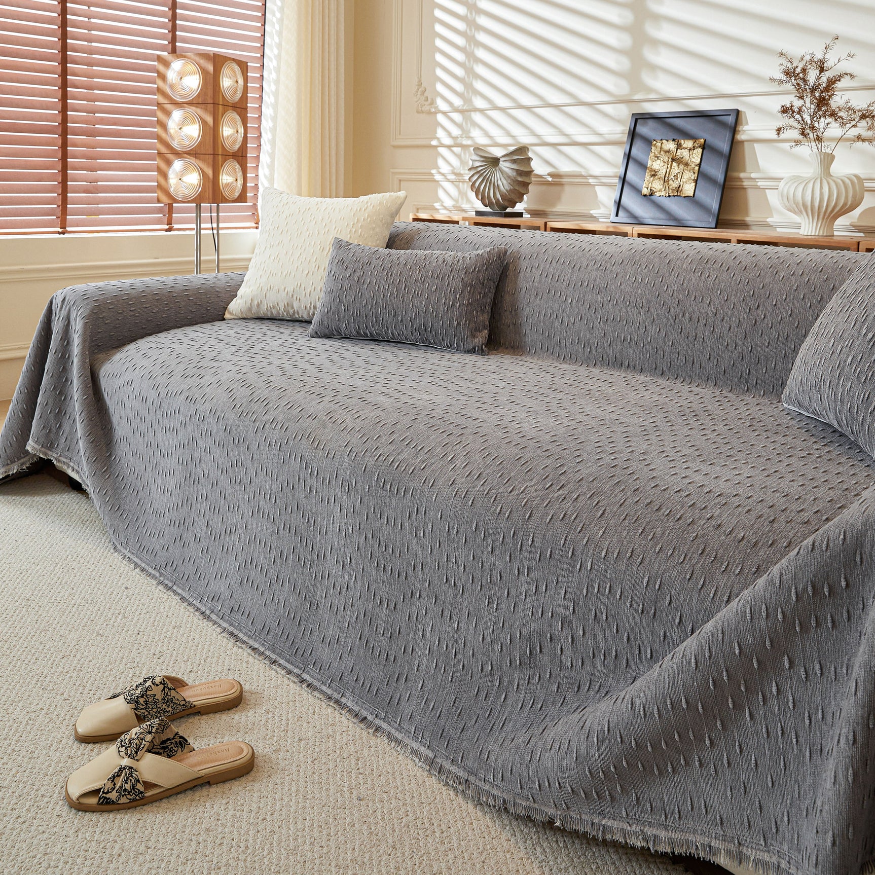 Textured Throw Blanket with 3D Dobby Weave, Minimalist Furniture Protector for Couch - Ornate Home