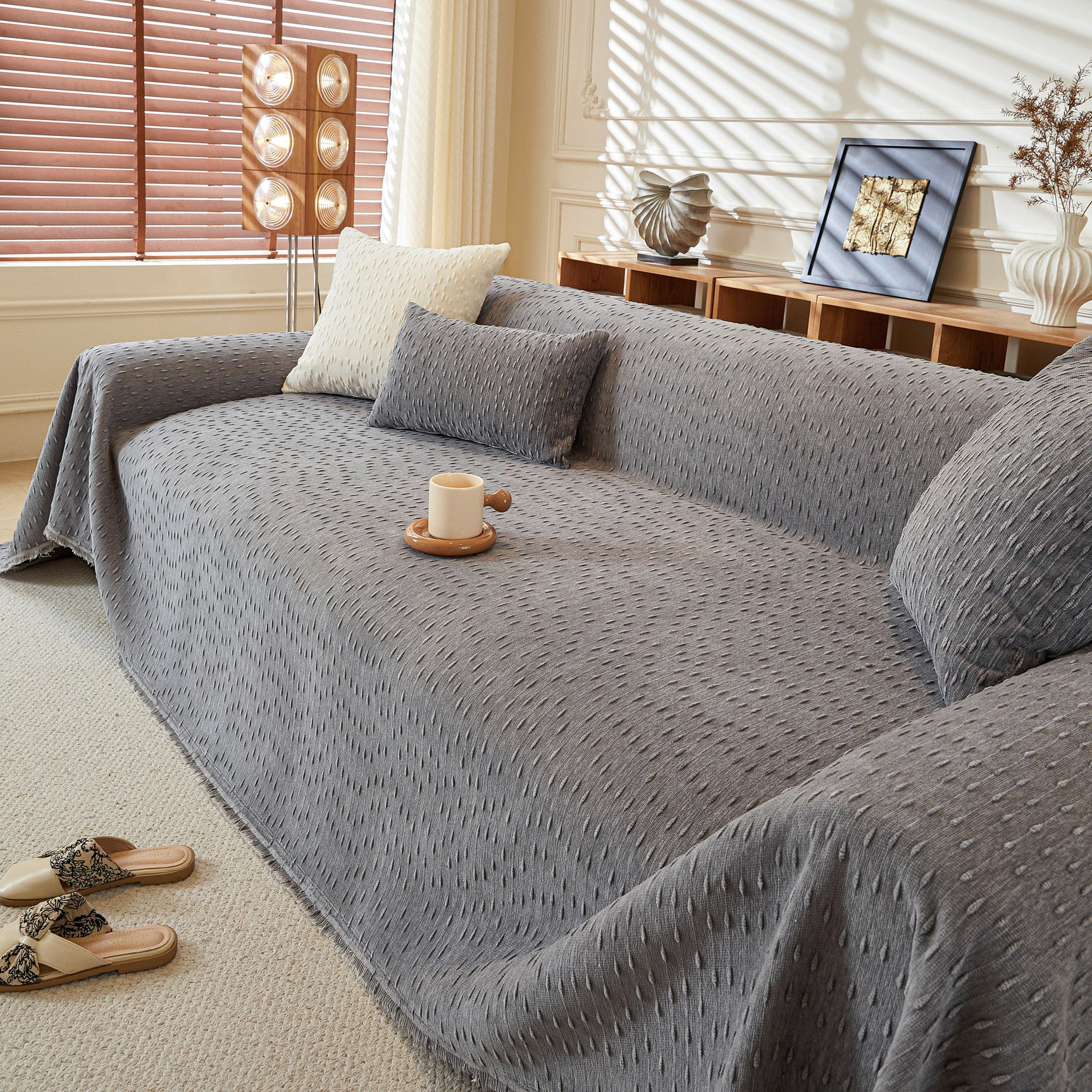 Textured Throw Blanket with 3D Dobby Weave, Minimalist Furniture Protector for Couch - Ornate Home