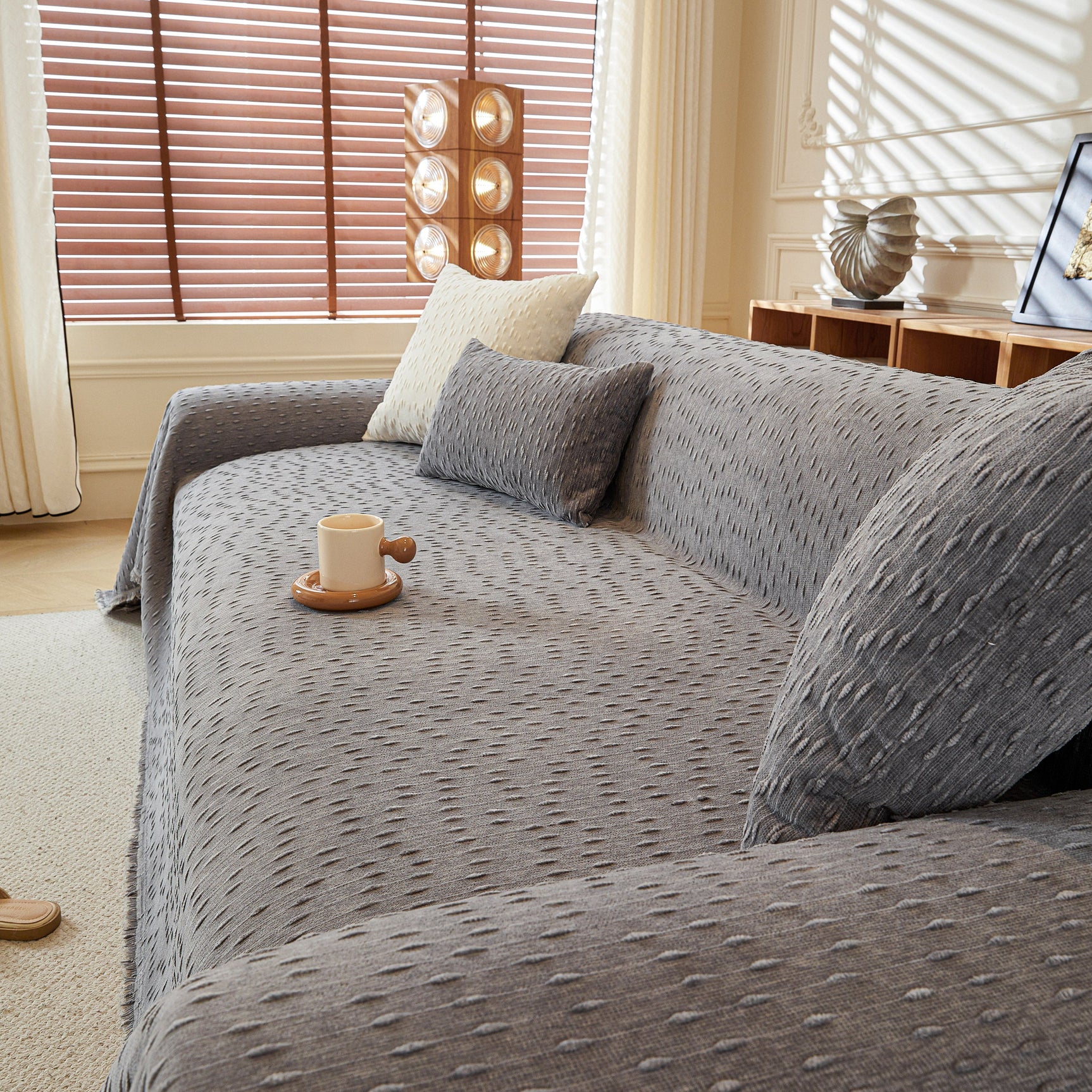 Textured Throw Blanket with 3D Dobby Weave, Minimalist Furniture Protector for Couch - Ornate Home