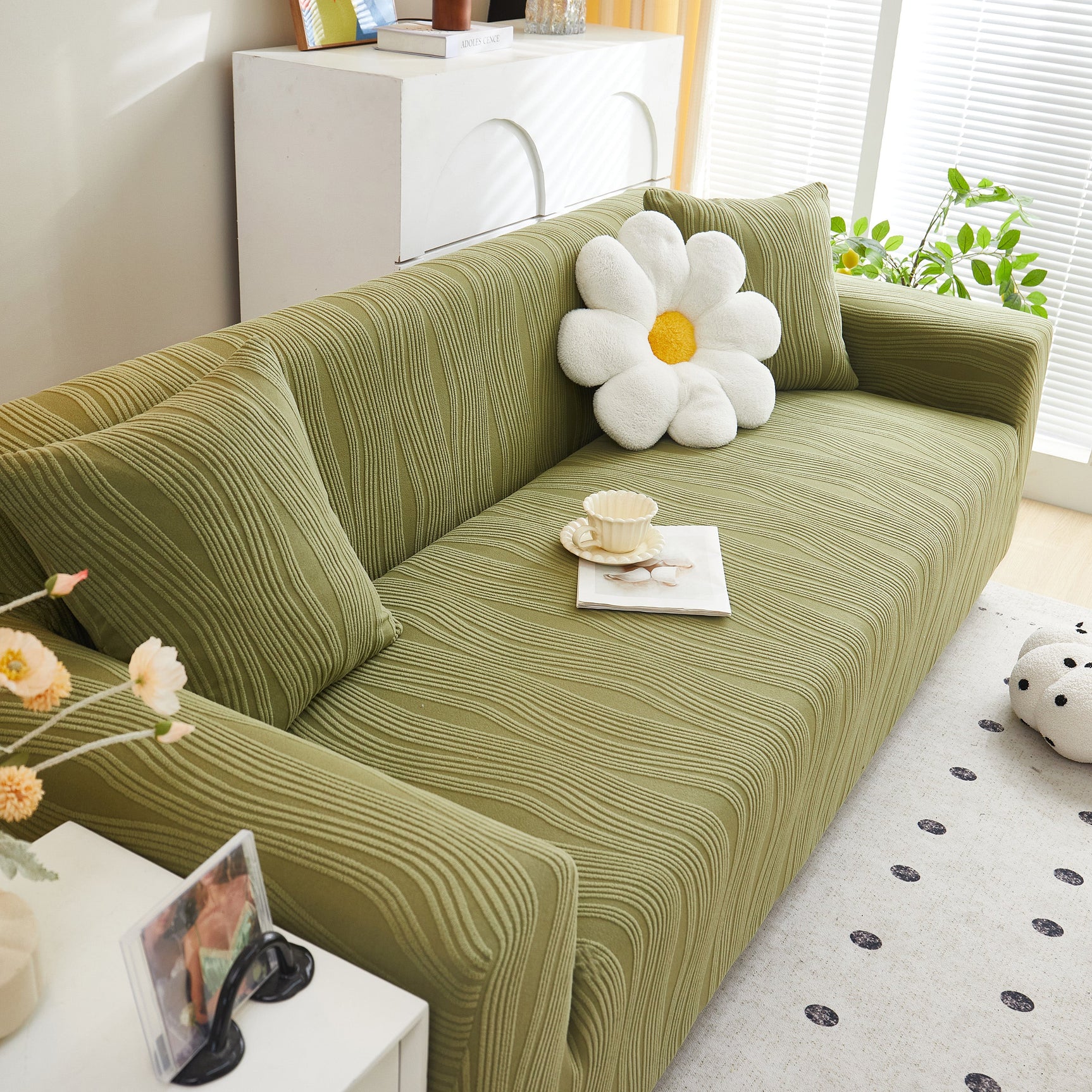 Textured Wave Stretch Sofa Couch Cover, Soft Washable Spandex Furniture Slipcovers - Ornate Home