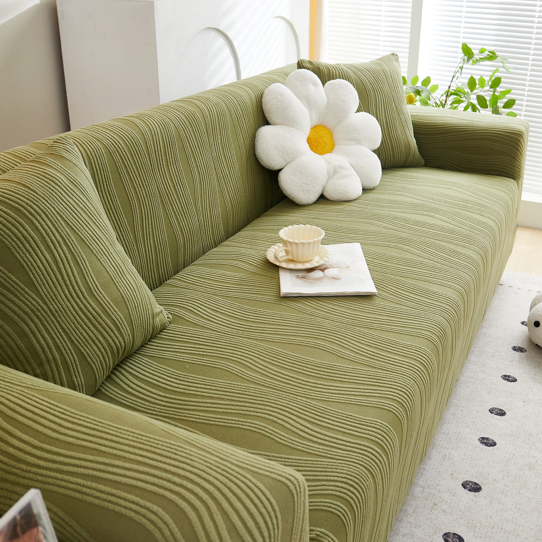 Textured Wave Stretch Sofa Couch Cover, Soft Washable Spandex Furniture Slipcovers - Ornate Home