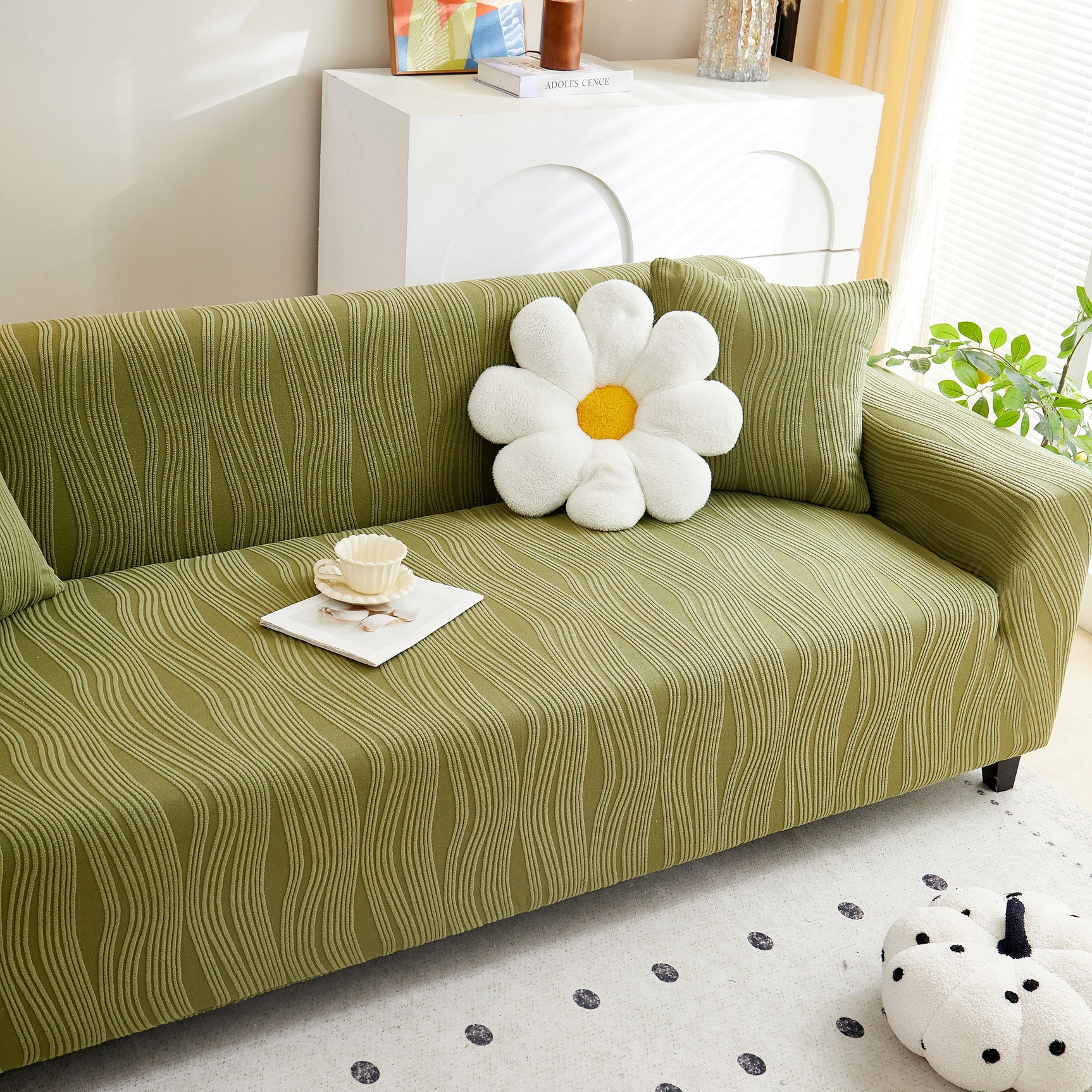 Textured Wave Stretch Sofa Couch Cover, Soft Washable Spandex Furniture Slipcovers - Ornate Home
