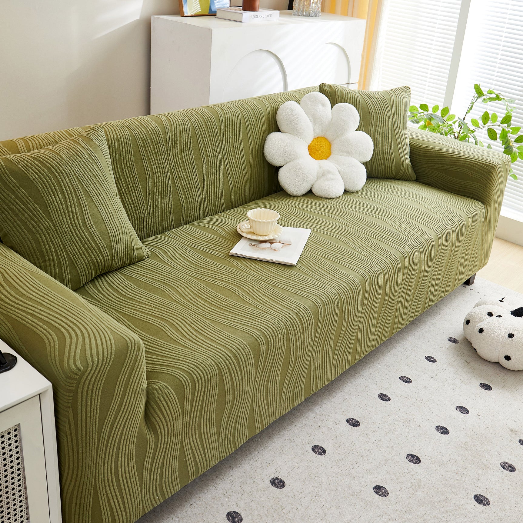 Textured Wave Stretch Sofa Couch Cover, Soft Washable Spandex Furniture Slipcovers - Ornate Home