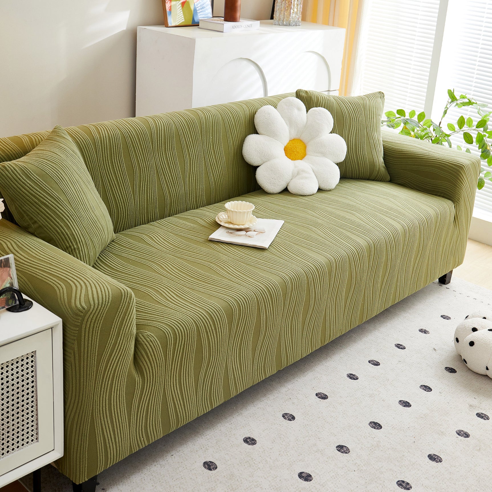 Textured Wave Stretch Sofa Couch Cover, Soft Washable Spandex Furniture Slipcovers - Ornate Home