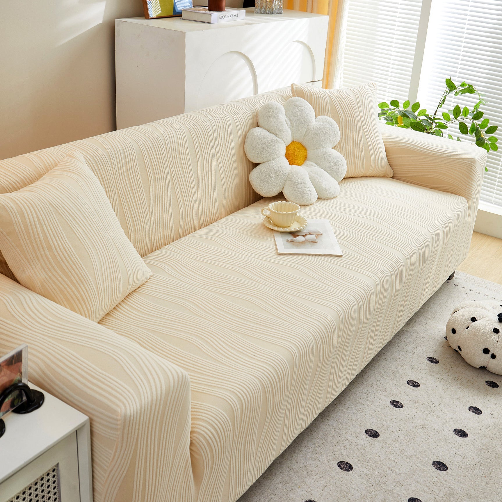 Textured Wave Stretch Sofa Couch Cover, Soft Washable Spandex Furniture Slipcovers - Ornate Home