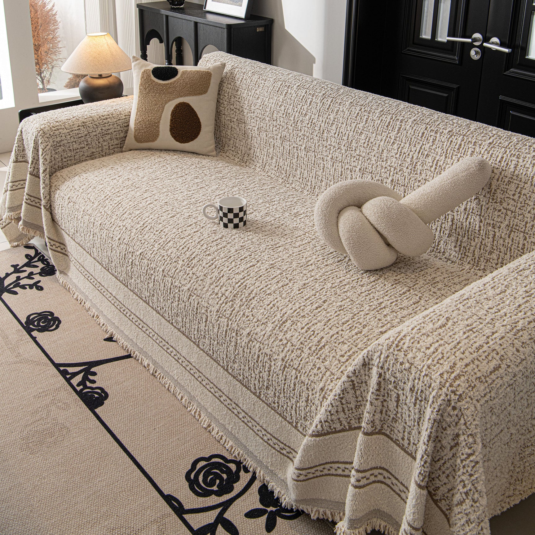 Textured Woven Furniture Protector for Couch, Rustic Farmhouse Sofa Throw Blanket - Ornate Home