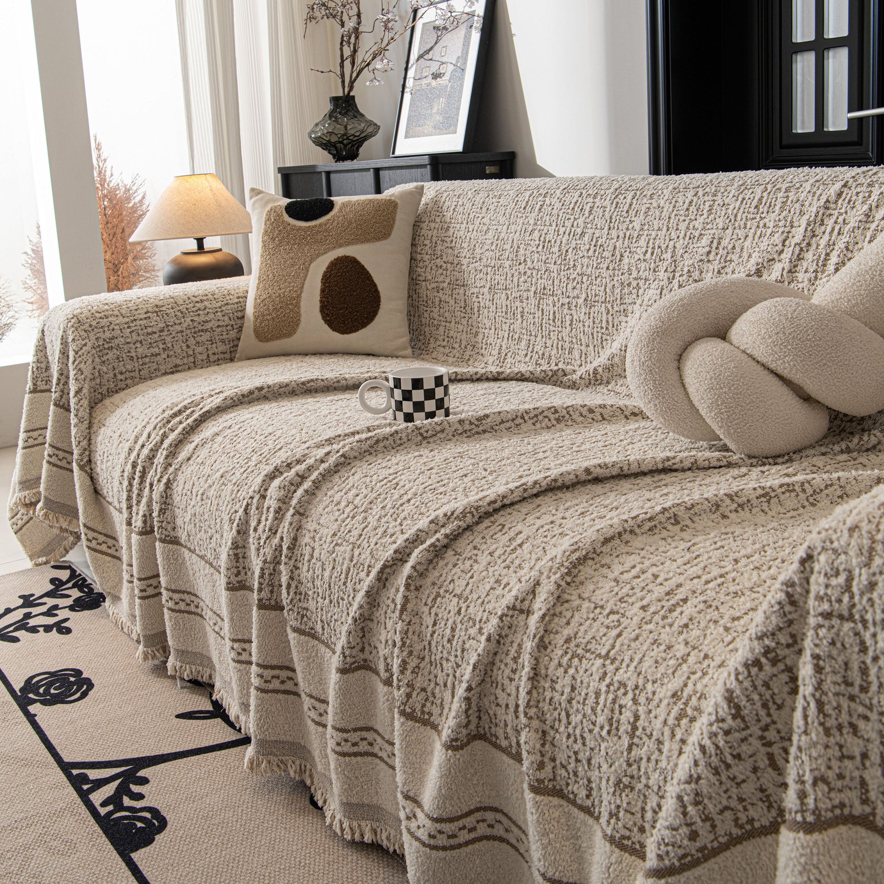 Textured Woven Furniture Protector for Couch, Rustic Farmhouse Sofa Throw Blanket - Ornate Home
