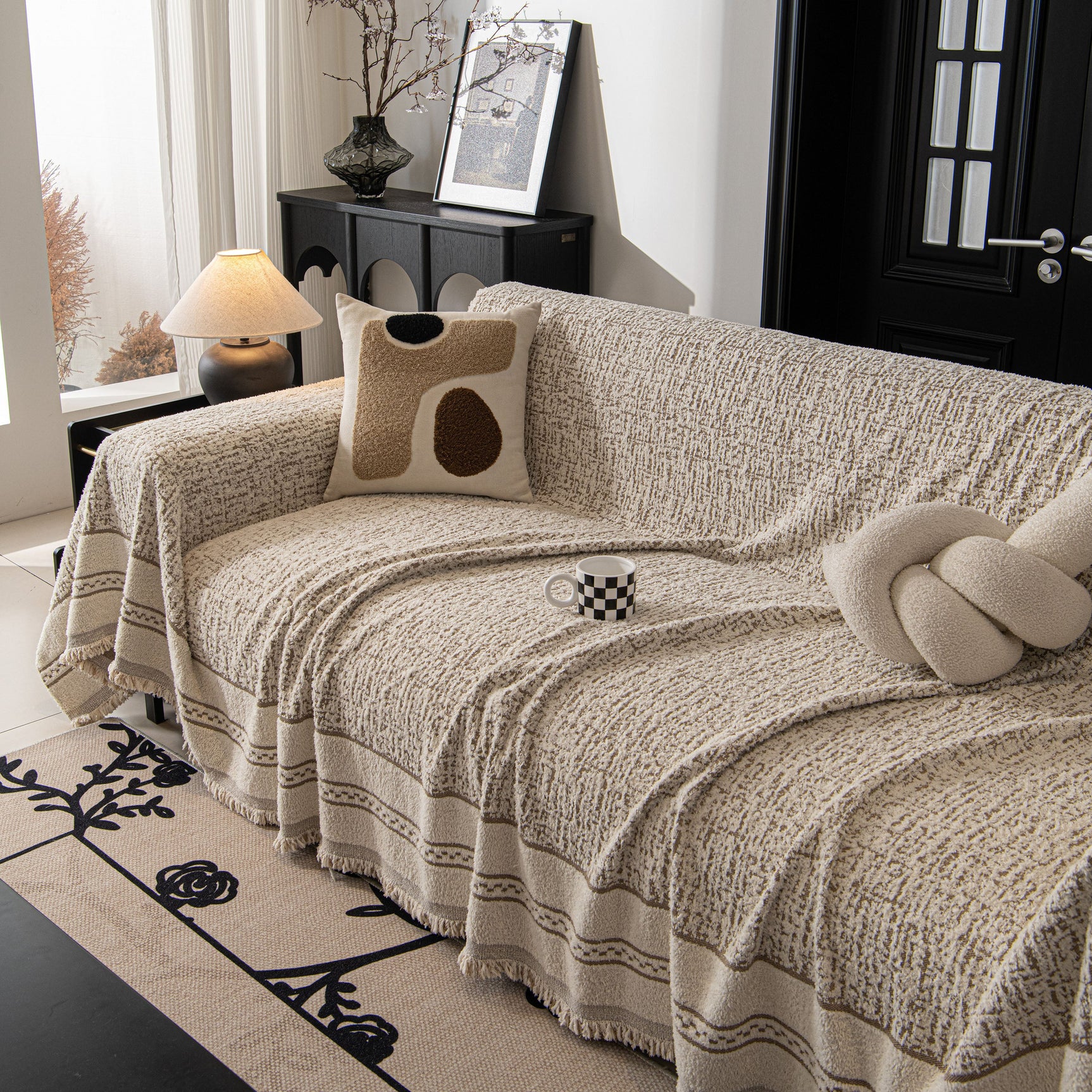 Textured Woven Furniture Protector for Couch, Rustic Farmhouse Sofa Throw Blanket - Ornate Home
