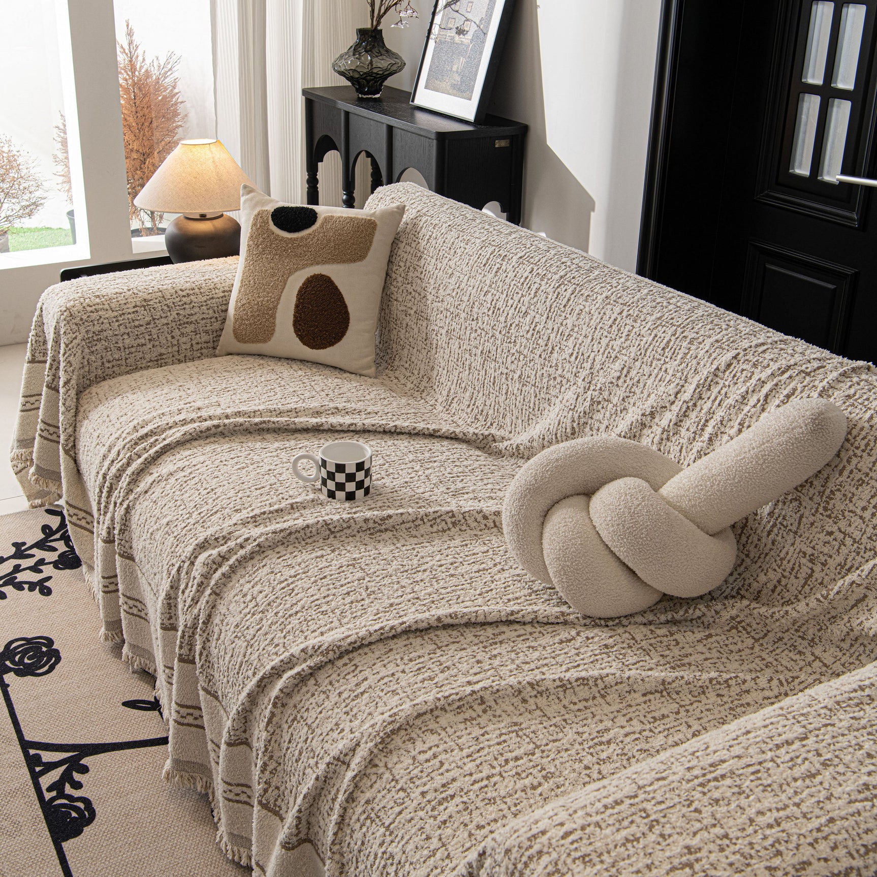 Textured Woven Furniture Protector for Couch, Rustic Farmhouse Sofa Throw Blanket - Ornate Home