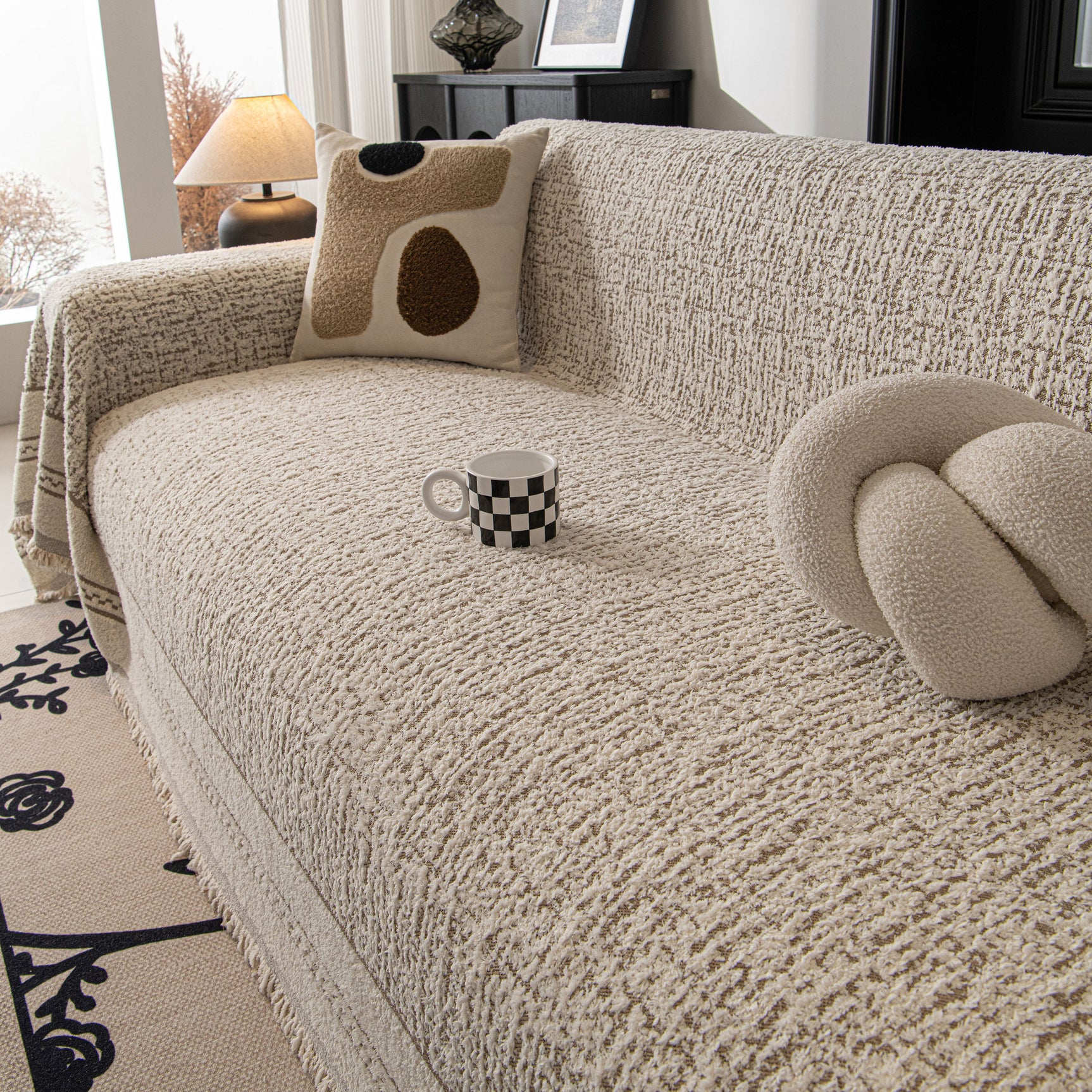 Textured Woven Furniture Protector for Couch, Rustic Farmhouse Sofa Throw Blanket - Ornate Home