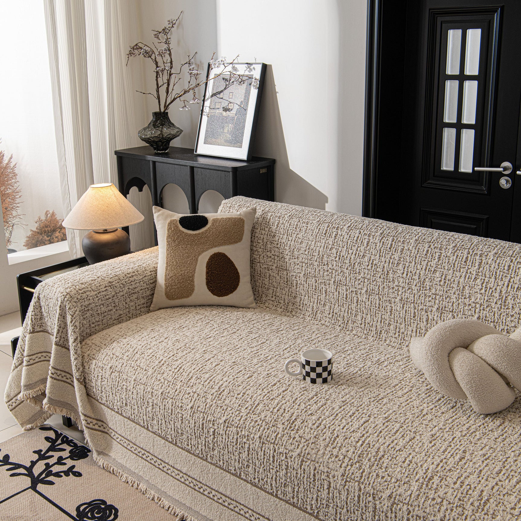 Textured Woven Furniture Protector for Couch, Rustic Farmhouse Sofa Throw Blanket - Ornate Home