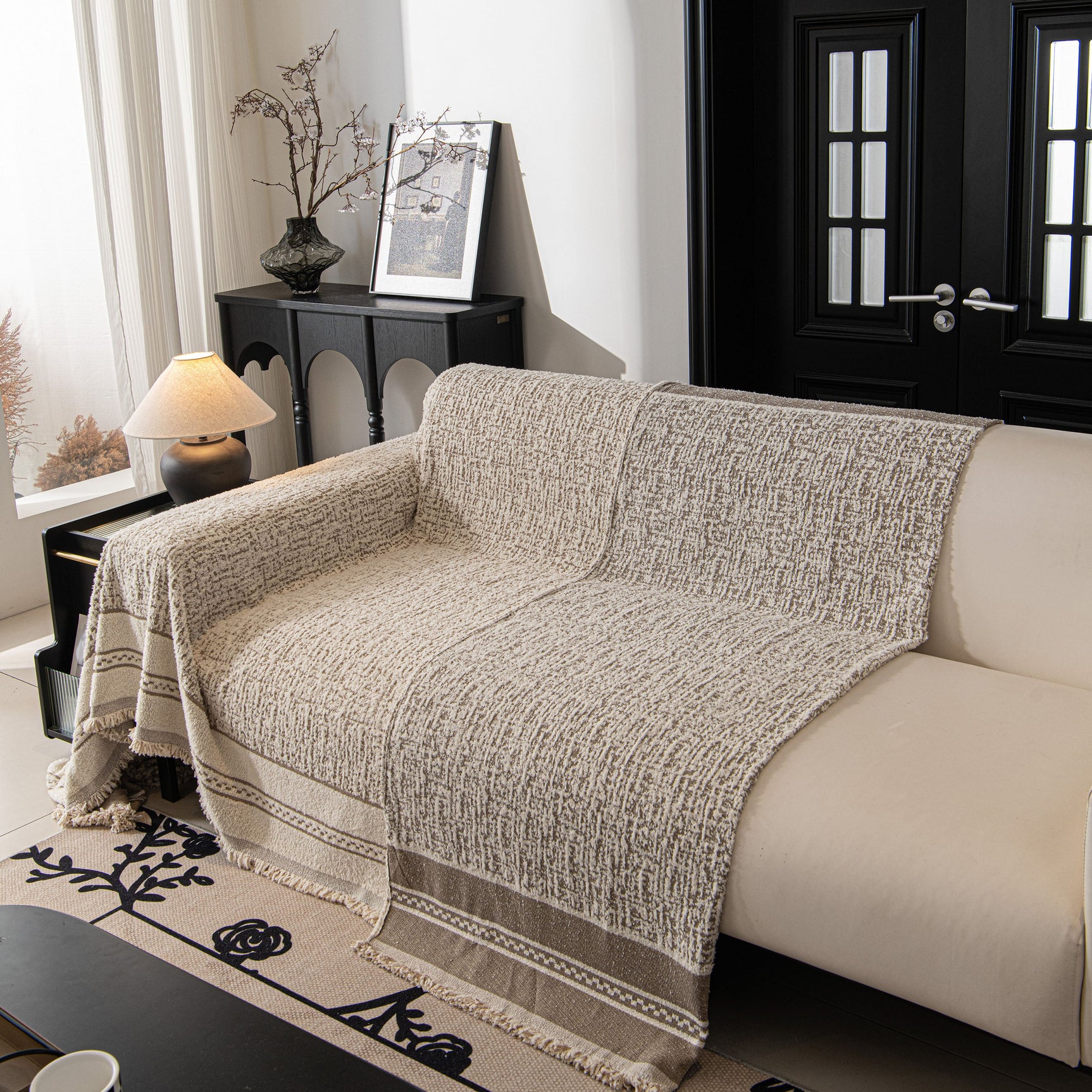 Textured Woven Furniture Protector for Couch, Rustic Farmhouse Sofa Throw Blanket - Ornate Home