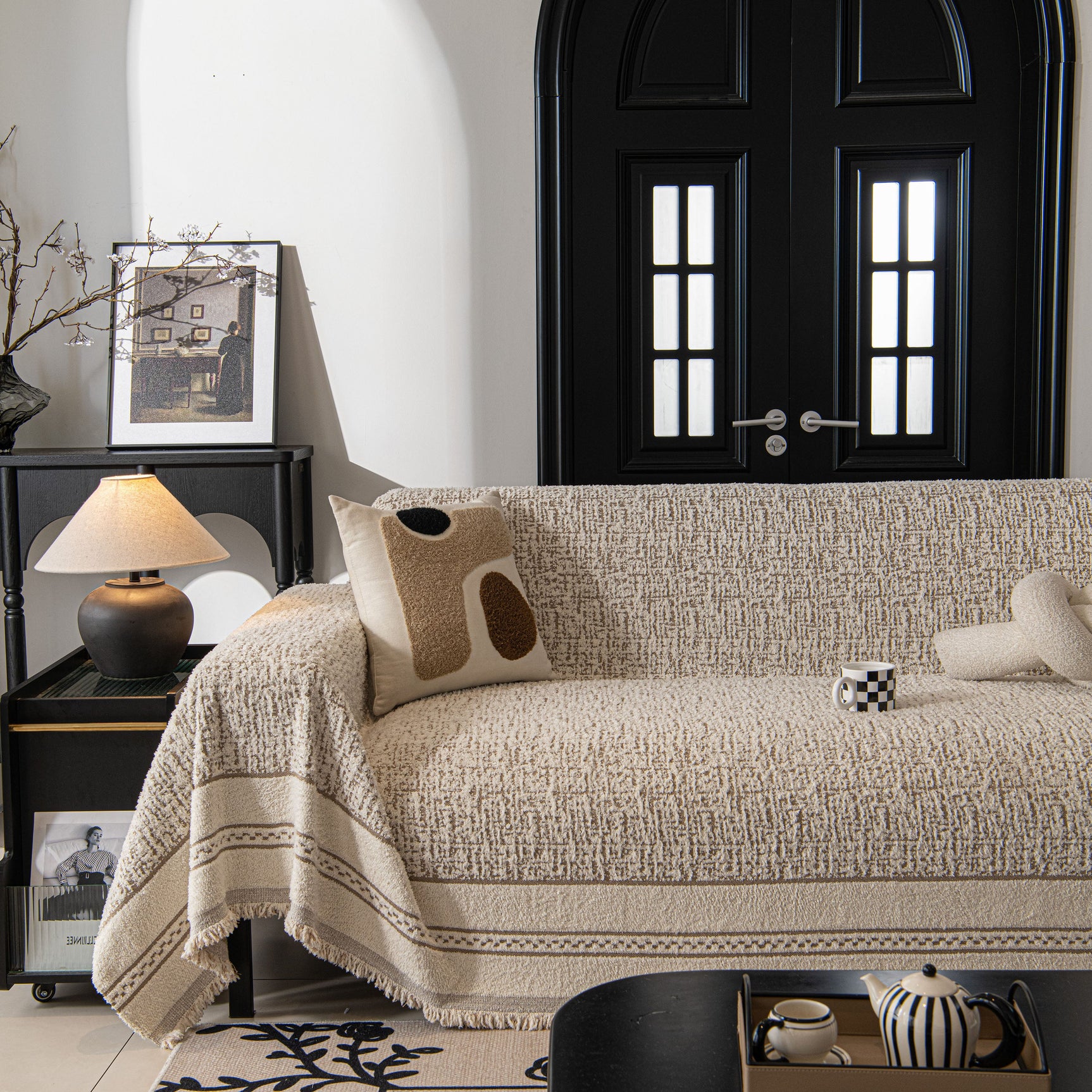 Textured Woven Furniture Protector for Couch, Rustic Farmhouse Sofa Throw Blanket - Ornate Home
