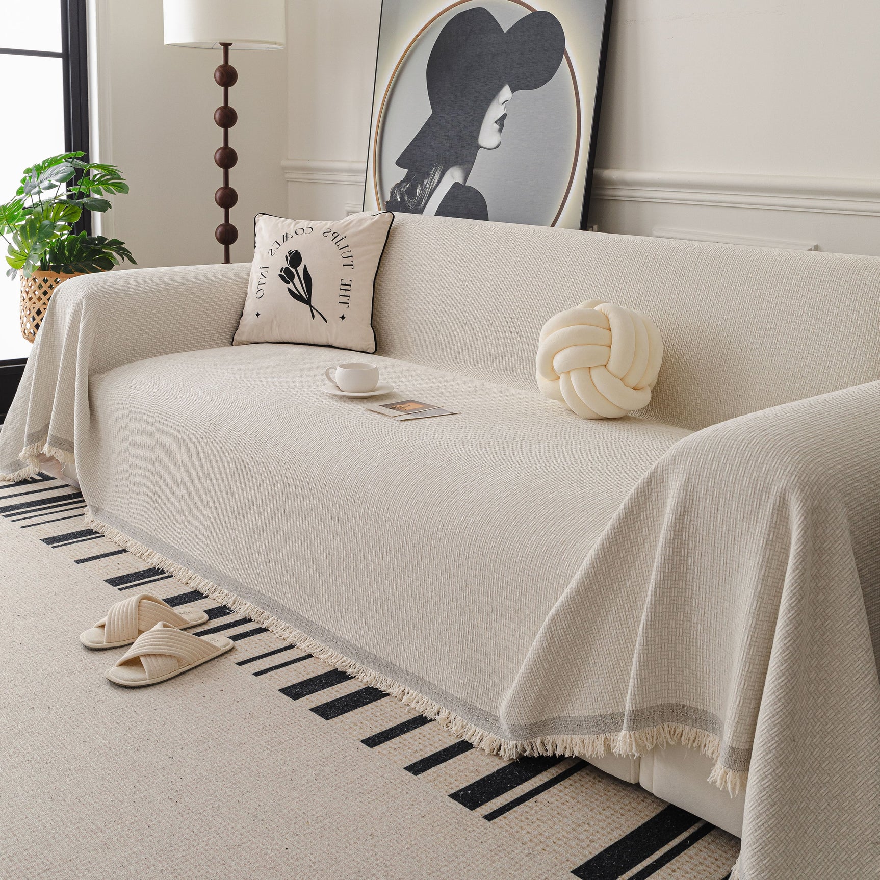 Textured Woven Modern Sofa Cover, Natural Blend Decorative Couch Throw Blanket - Ornate Home