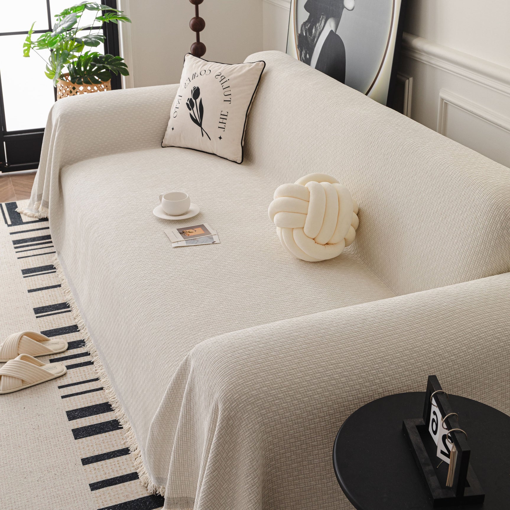 Textured Woven Modern Sofa Cover, Natural Blend Decorative Couch Throw Blanket - Ornate Home