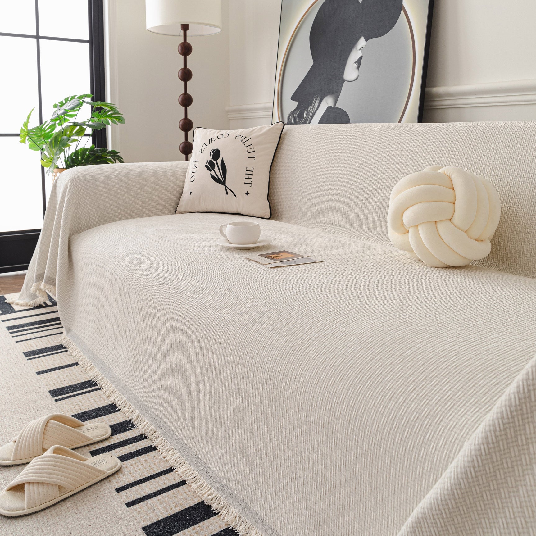 Textured Woven Modern Sofa Cover, Natural Blend Decorative Couch Throw Blanket - Ornate Home