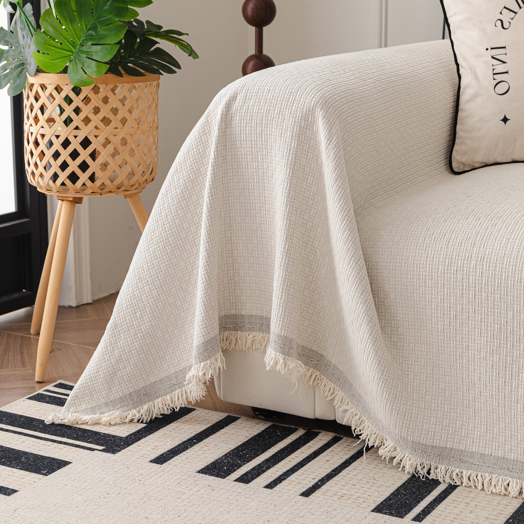 Textured Woven Modern Sofa Cover, Natural Blend Decorative Couch Throw Blanket - Ornate Home