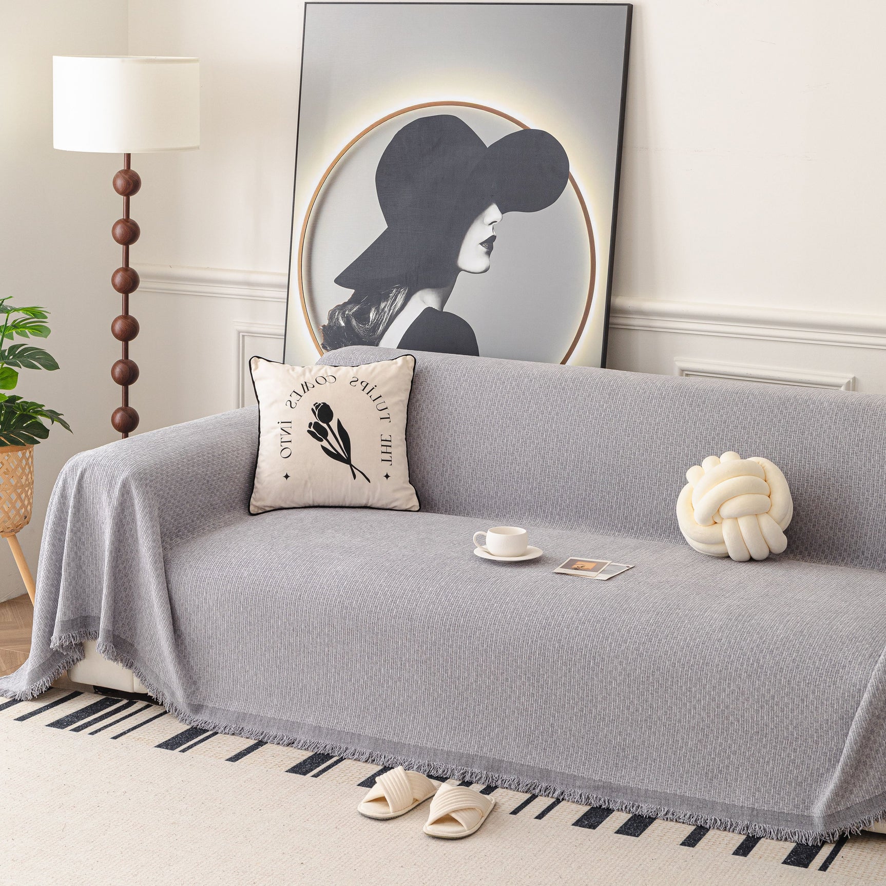 Textured Woven Modern Sofa Cover, Natural Blend Decorative Couch Throw Blanket - Ornate Home