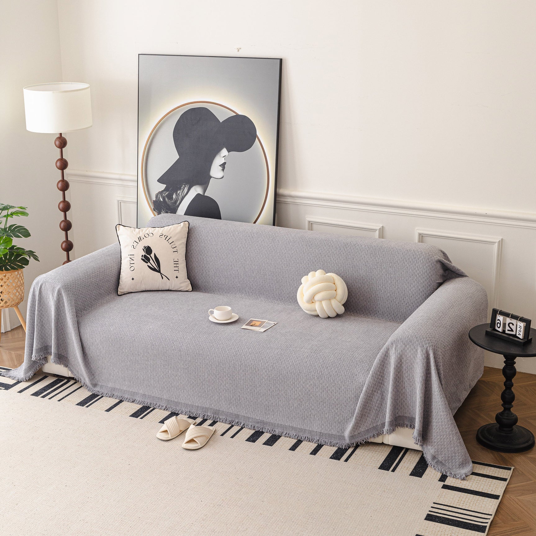 Textured Woven Modern Sofa Cover, Natural Blend Decorative Couch Throw Blanket - Ornate Home