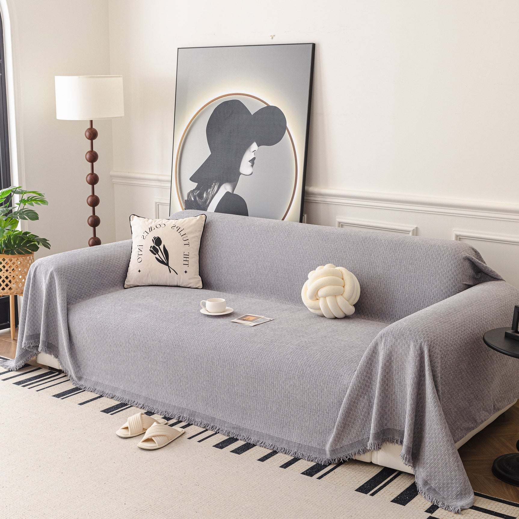 Textured Woven Modern Sofa Cover, Natural Blend Decorative Couch Throw Blanket - Ornate Home